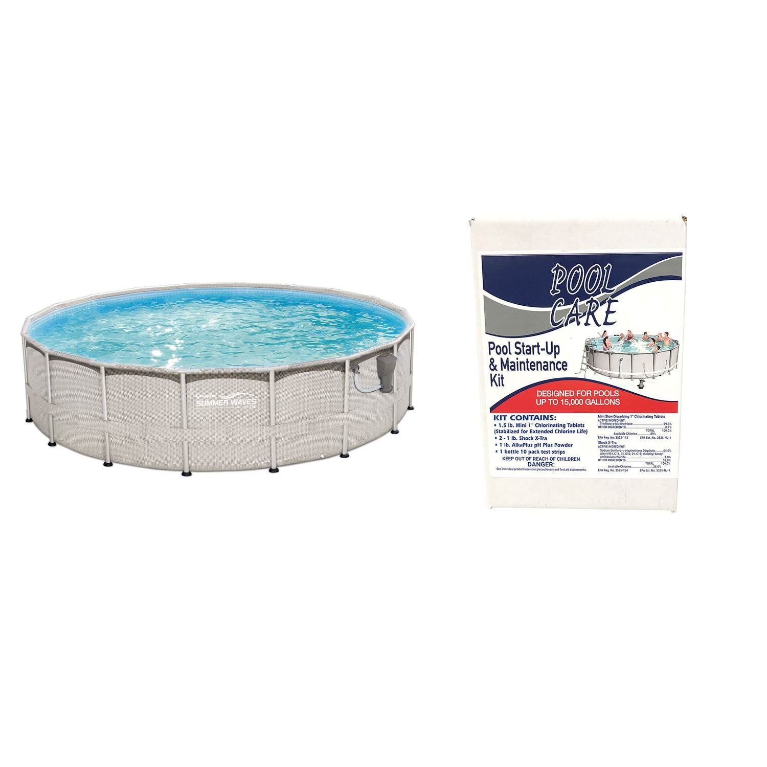 Summer Waves 18' x 48" Above Ground Pool + Qualco Pool Chemical Maintenance Kit