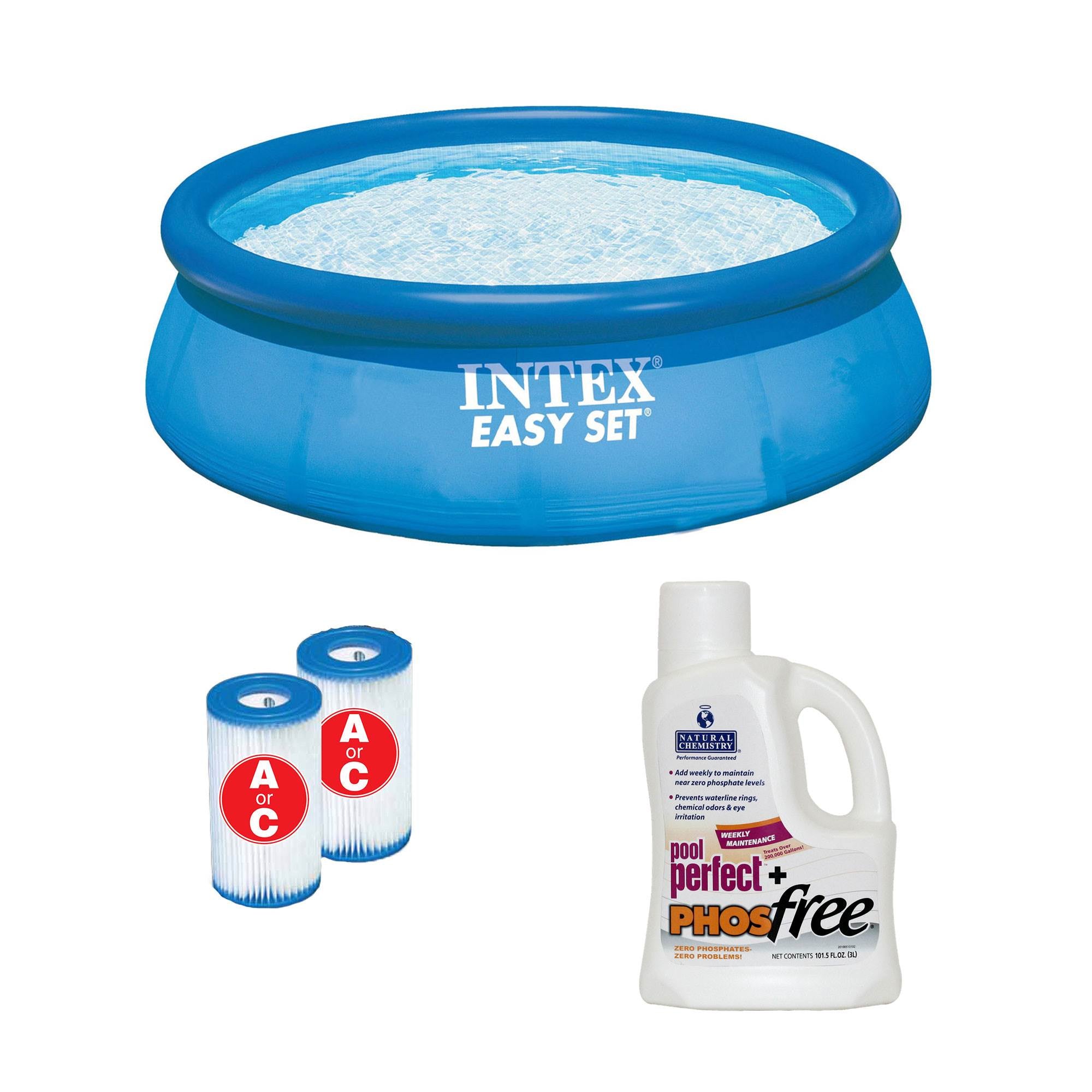 Intex 12ft x 30in Easy Set Pool with Cartridges (2 Pack) and Phosphate Remover