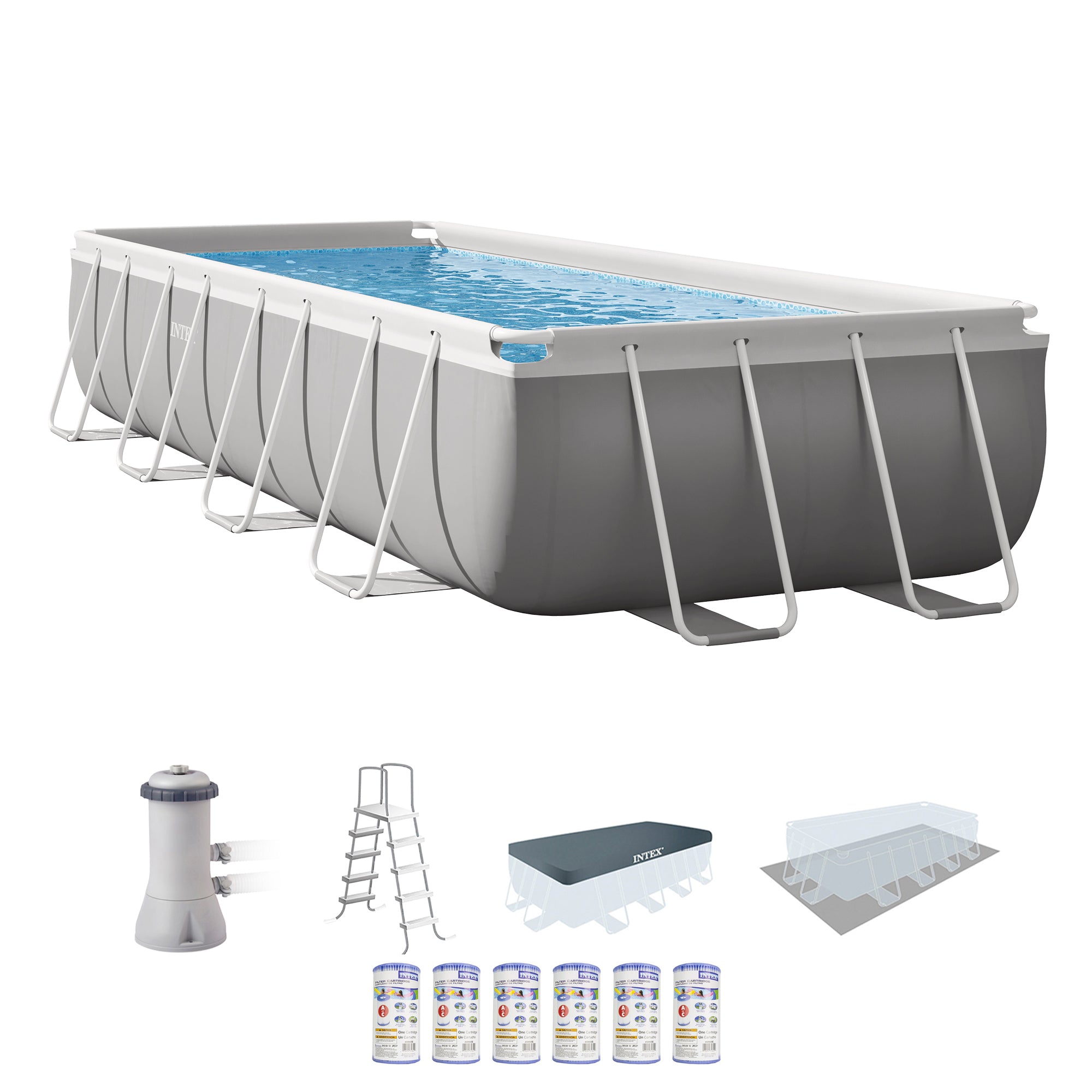 Intex 16ft x 3.5ft Prism Frame Rectangle Pool & Type A Filter Cartridge (6 Pack) - VMInnovations
