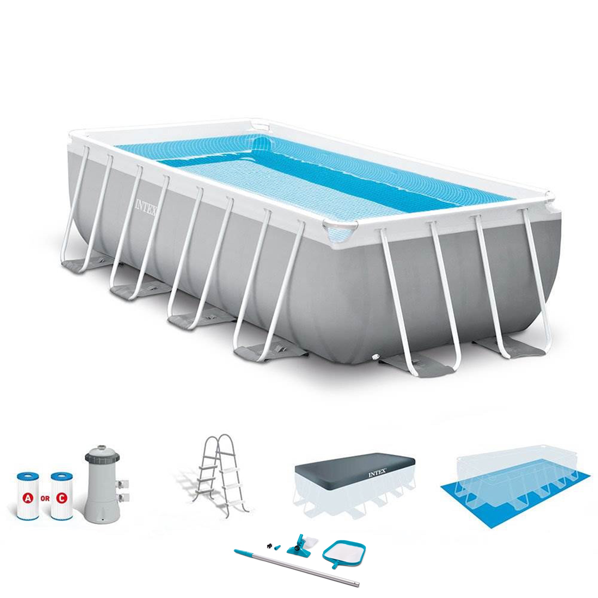 Intex 16ft x 3.5ft Above Ground Rectangular Frame Swimming Pool Set & Skimmer - VMInnovations
