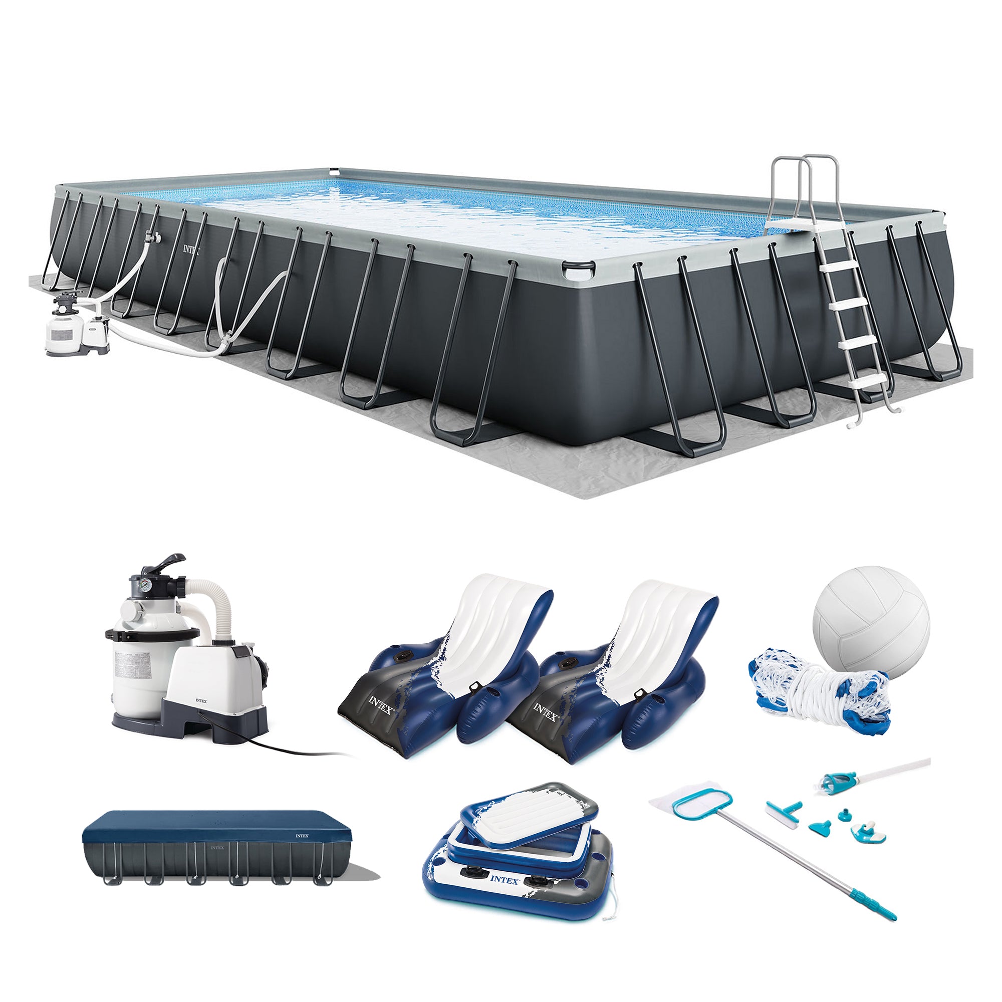 Intex 32' x 16' x 52" Ultra XTR Rectangular Pool w/ 2 Floating Chairs & Cooler - VMInnovations