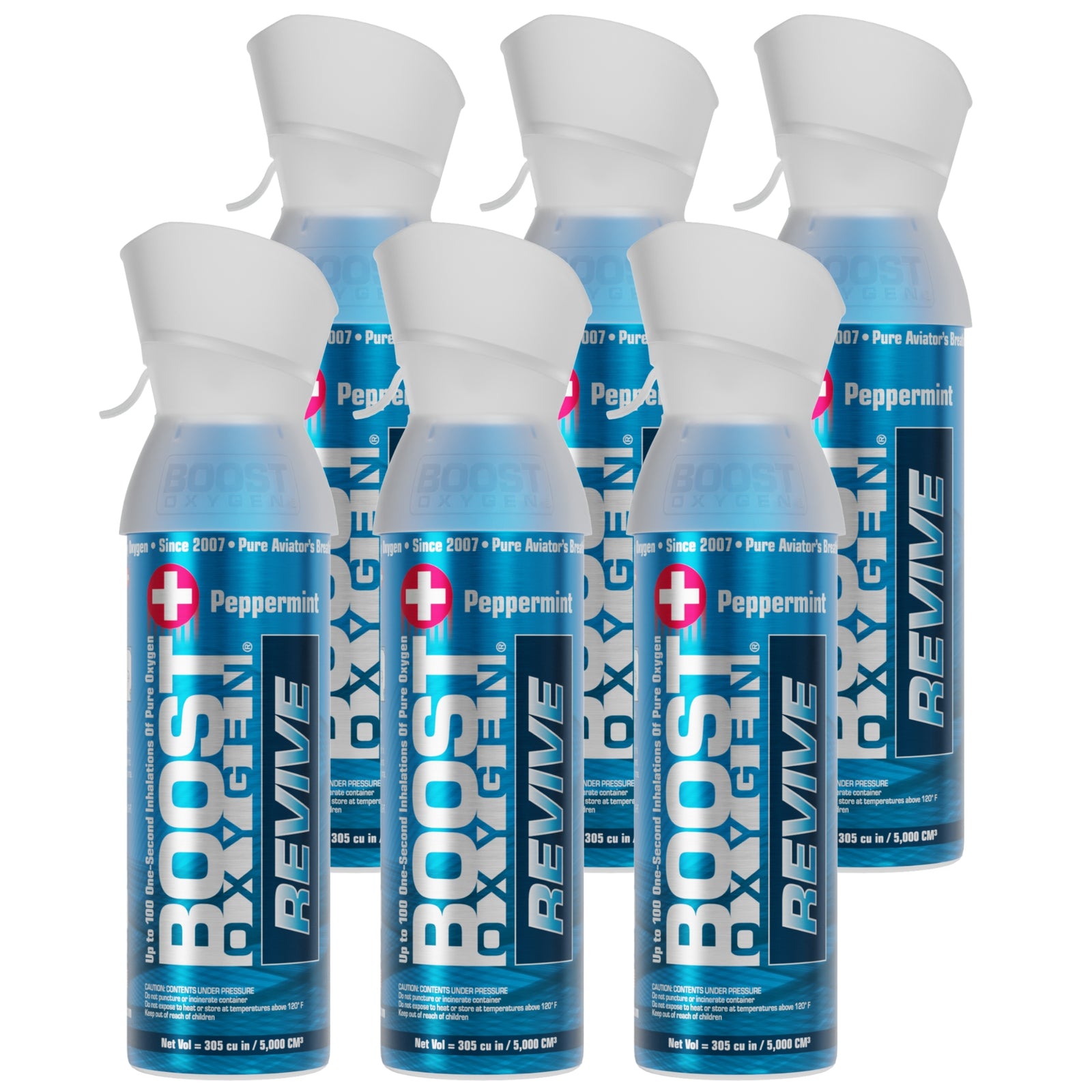Boost Oxygen Natural Portable 5L Pure Canned Oxygen Canister Peppermint (6 Pack) - VMInnovations