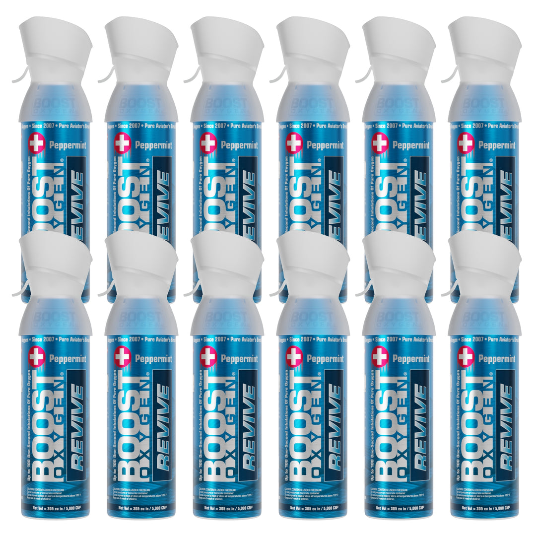 Boost Oxygen Natural Portable 5 Liter Pure Oxygen Canister Peppermint (12 Pack) - VMInnovations