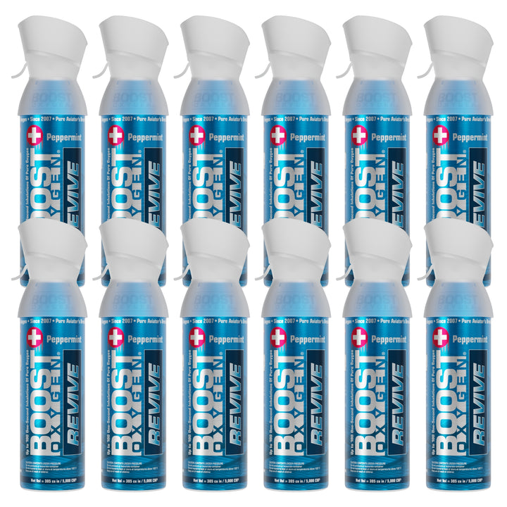 Boost Oxygen Natural Portable 5 Liter Pure Oxygen Canister Peppermint (12 Pack) - VMInnovations