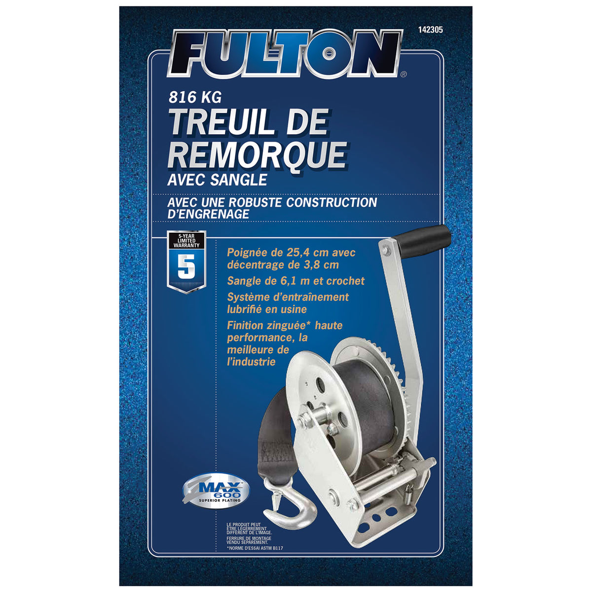 Fulton Single Speed Tow Winch with 20 Inch Strap, 1800LB Capacity (Open Box)