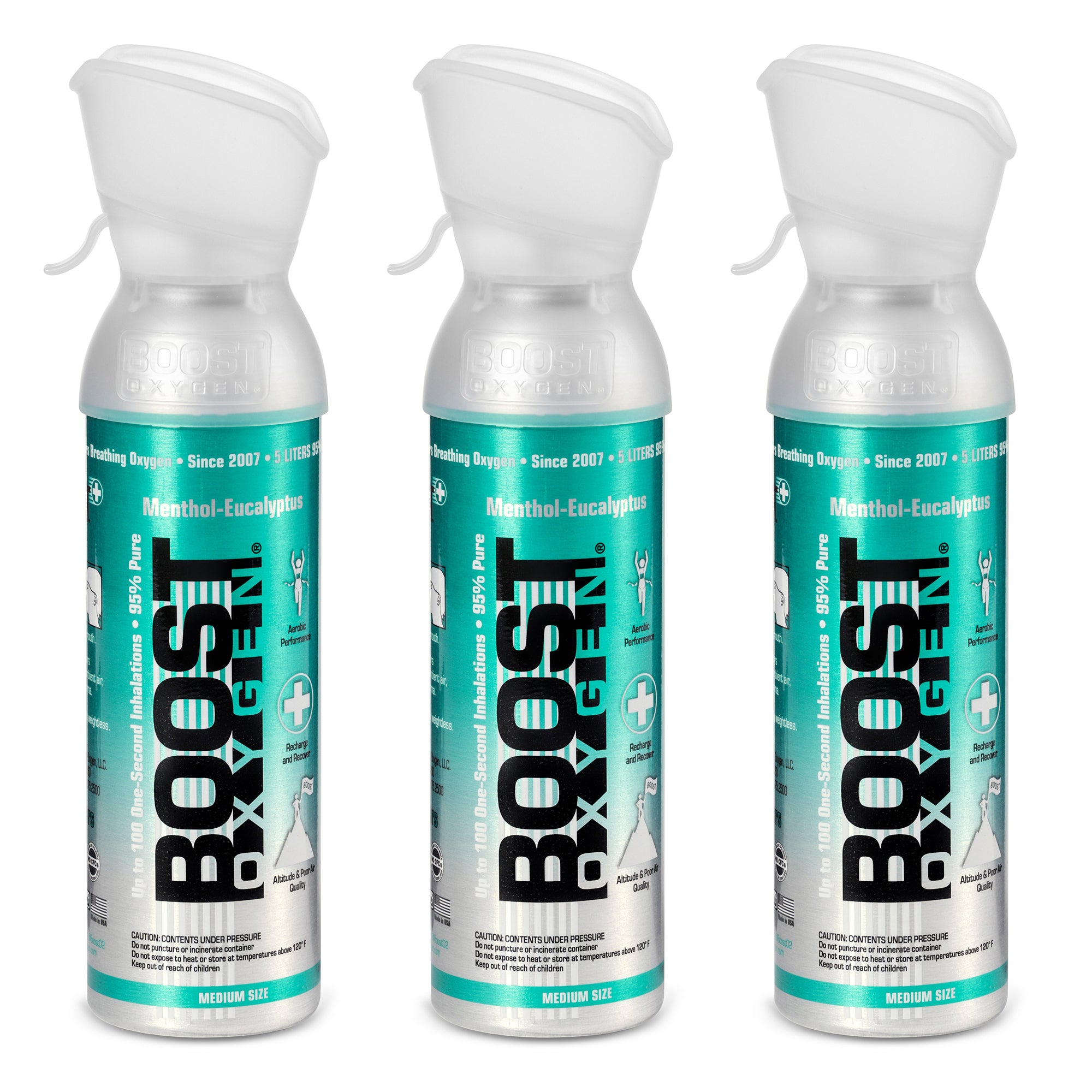Boost Oxygen Natural Portable 5 Liter Pure Oxygen Canister, Eucalyptus (3 Pack)