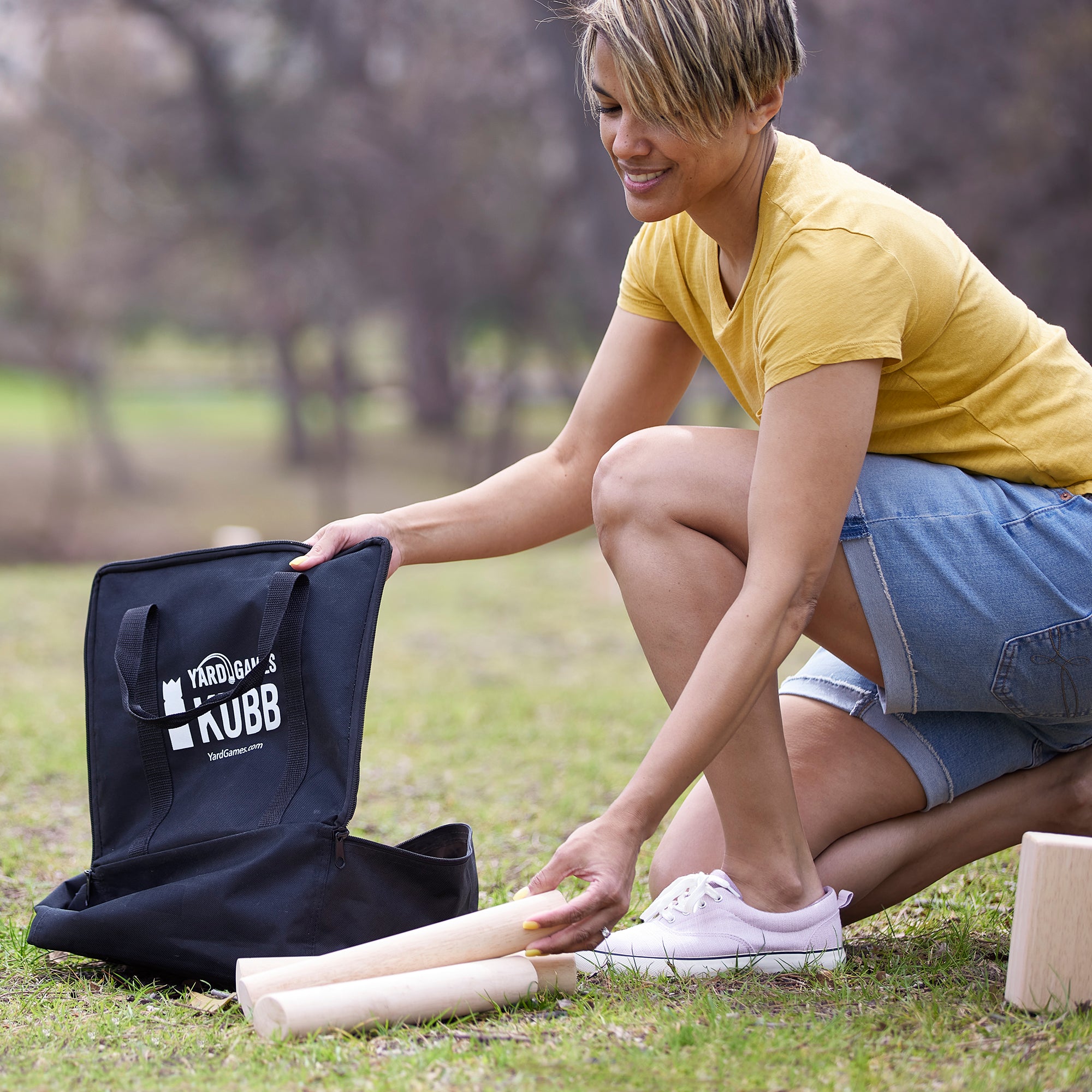 YardGames Kubb Premium Wooden Outdoor Backyard Game Set w/ Carrying Storage Bag - VMInnovations