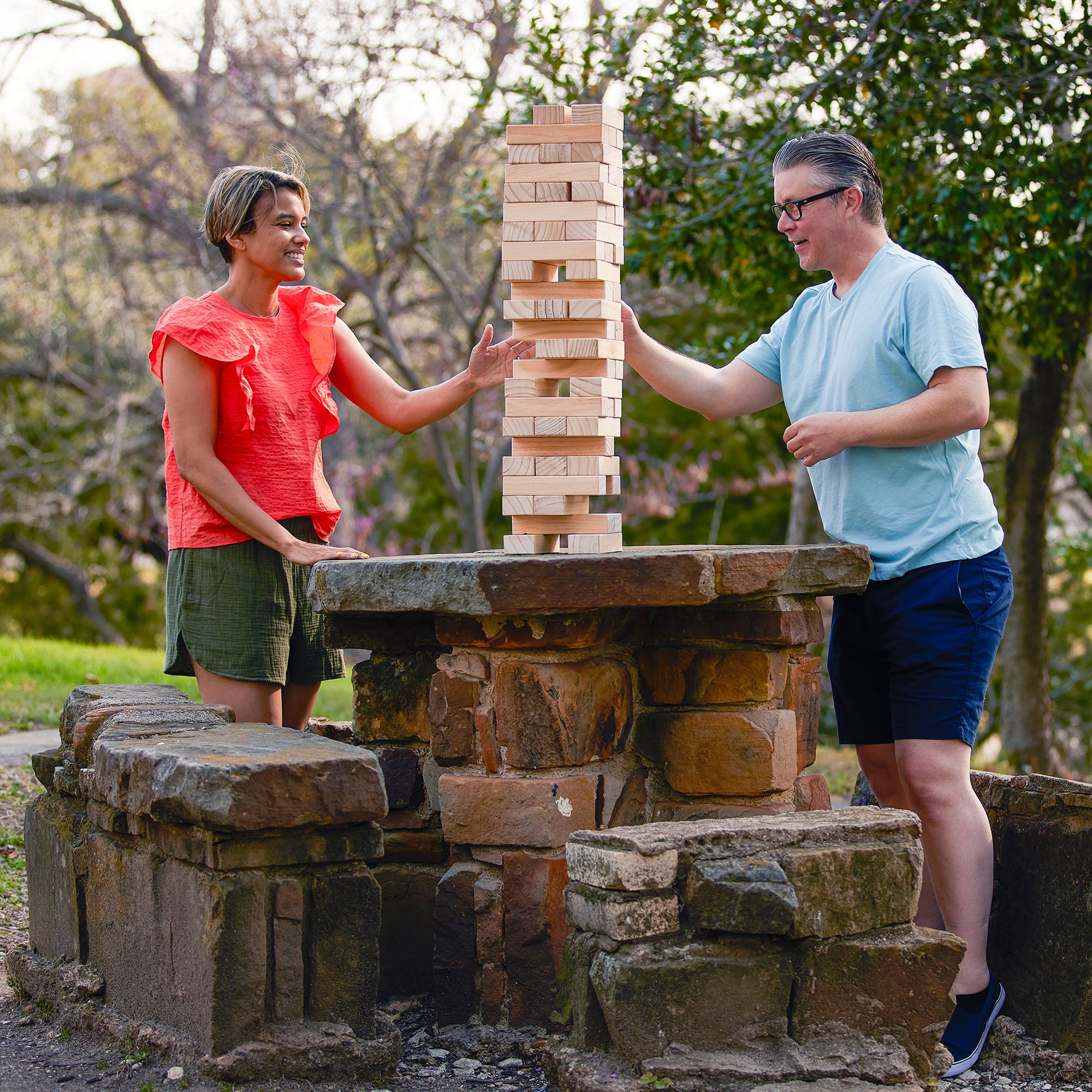 Yard Games Giant Tumbling Timbers 30" Wood Block Stacking Game w/ Case, Natural - VMInnovations