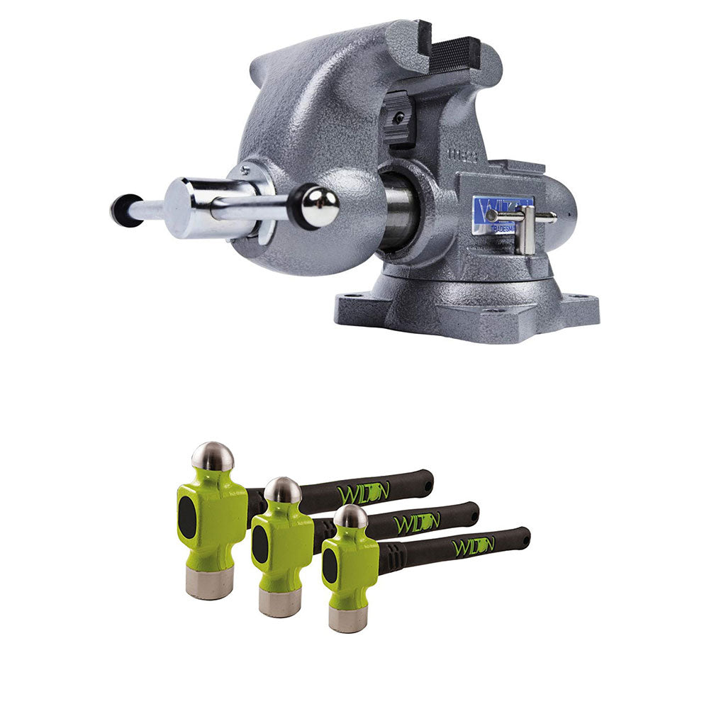 Wilton Tradesman 1765 Steel Anvil Bench Vise w/ 3 Piece Ball Peen Hammer Kit