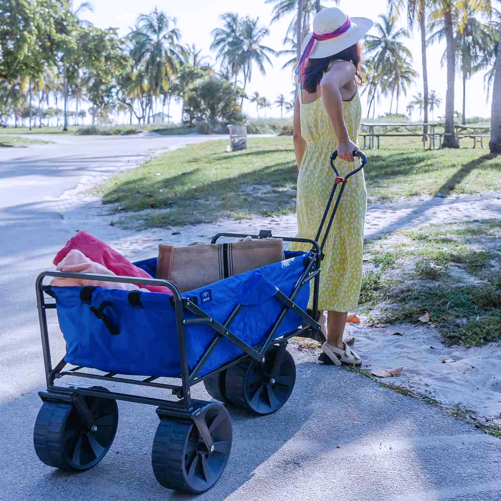 Mac Sports Collapsible All Terrain Beach Utility Wagon, Blue/Black (Open Box) - VMInnovations