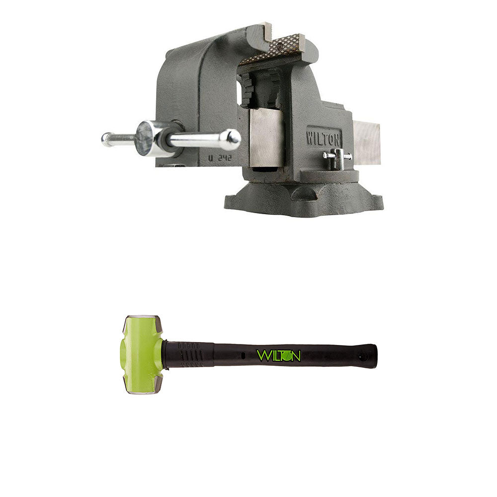 Wilton WS8 8 Inch Steel Swivel Base Bench Vise w/ 4 Pound Steel Sledge Hammer