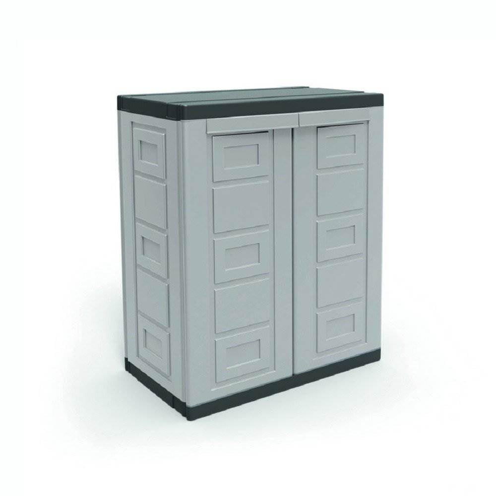 Contico 2 Shelf Plastic Garage Home Storage Organizer Base Utility Cabinet, Gray