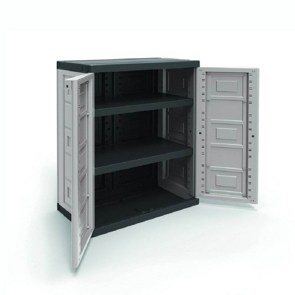 Contico 2 Shelf Plastic Garage Home Storage Organizer Base Utility Cabinet, Gray