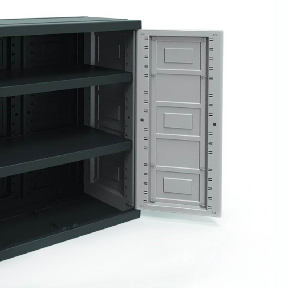 Contico 2 Shelf Plastic Garage Home Storage Organizer Base Utility Cabinet, Gray