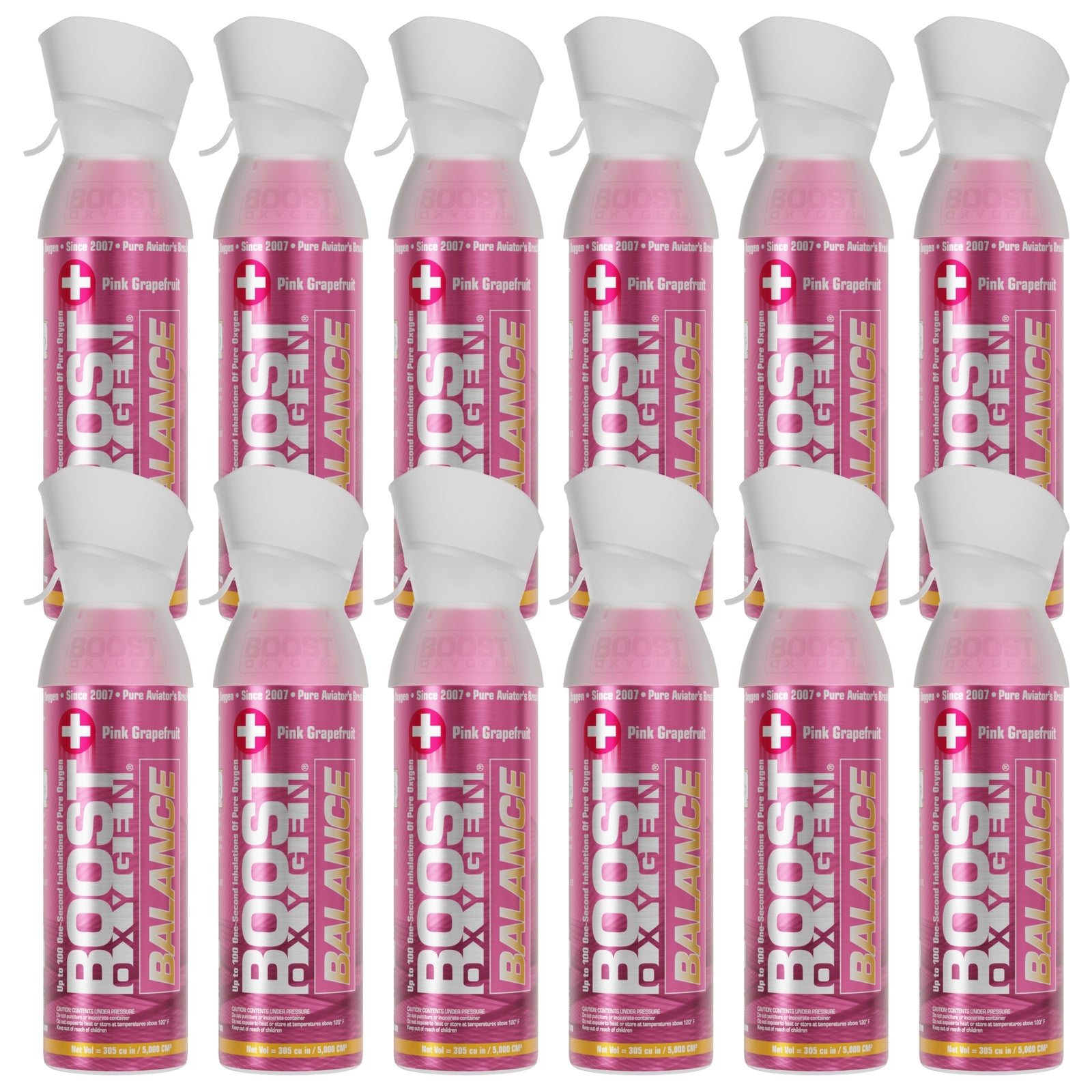 Boost Oxygen Natural 5 Liter Pure Oxygen Canister, Pink Grapefruit (12 Pack) - VMInnovations