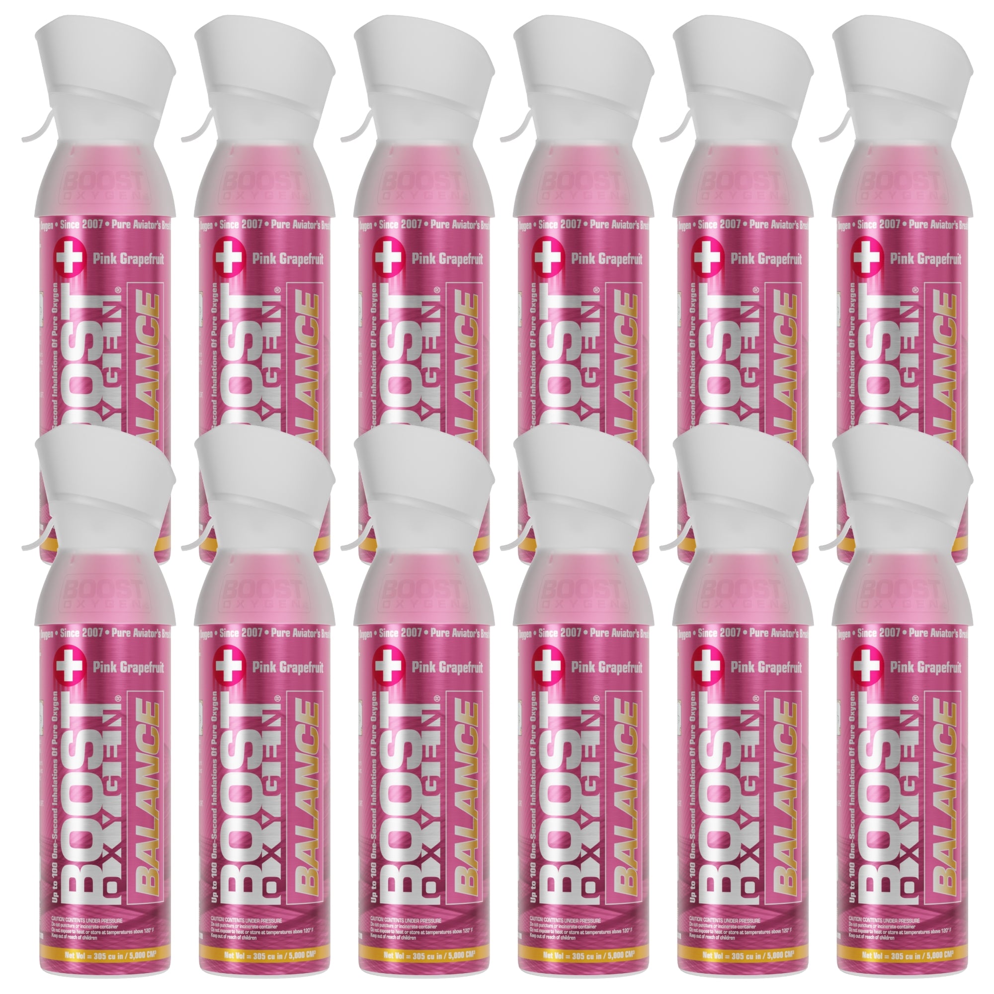 Boost Oxygen Natural 5 Liter Pure Oxygen Canister, Pink Grapefruit (12 Pack) - VMInnovations