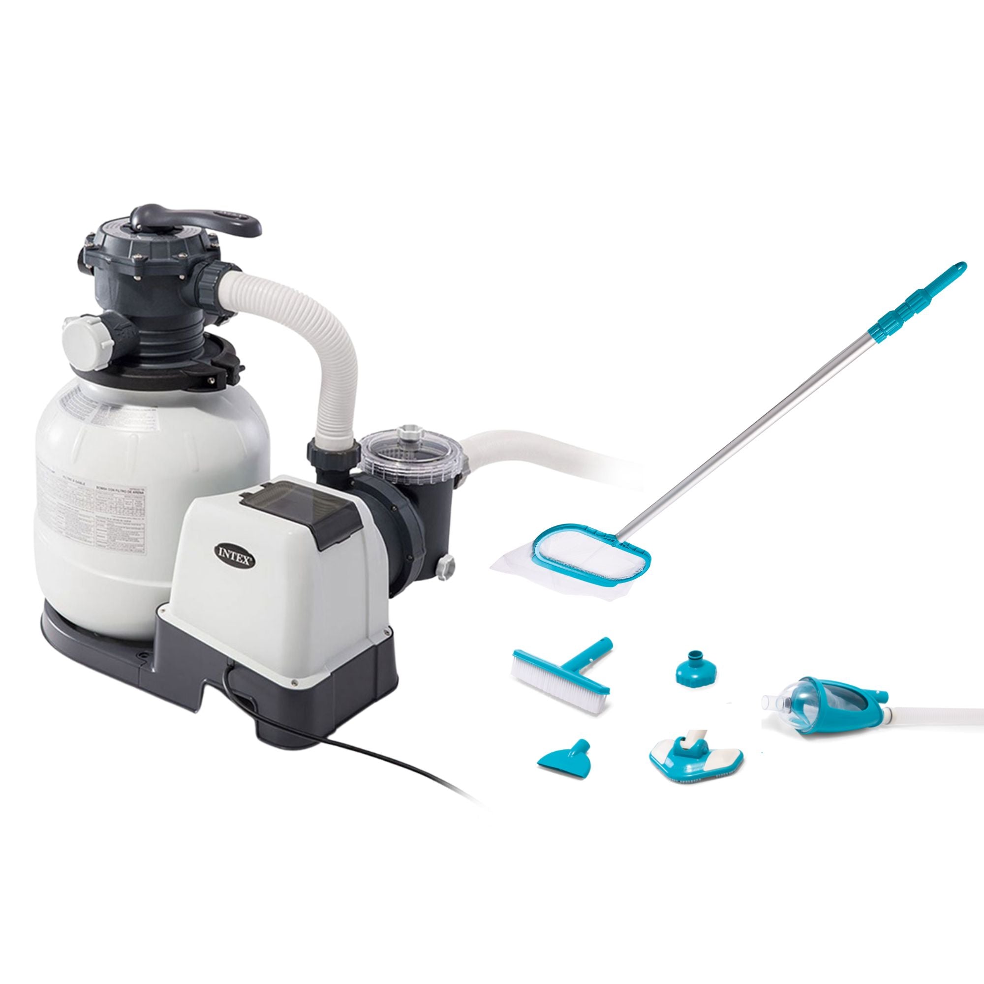 Intex 2100 GPH Above Ground Pool Sand Filter Pump w/ Deluxe Pool Maintenance Kit