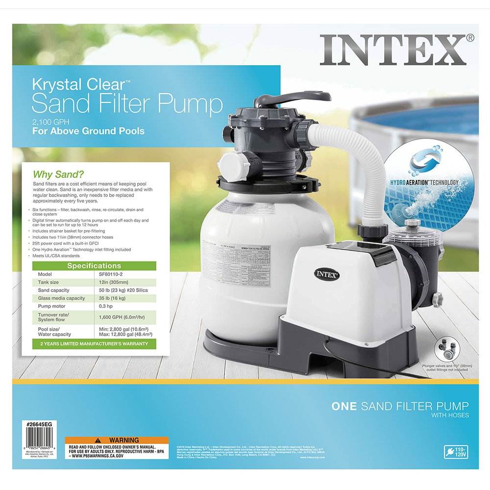 Intex 2100 GPH Above Ground Pool Sand Filter Pump w/ Automatic Pool Vacuum