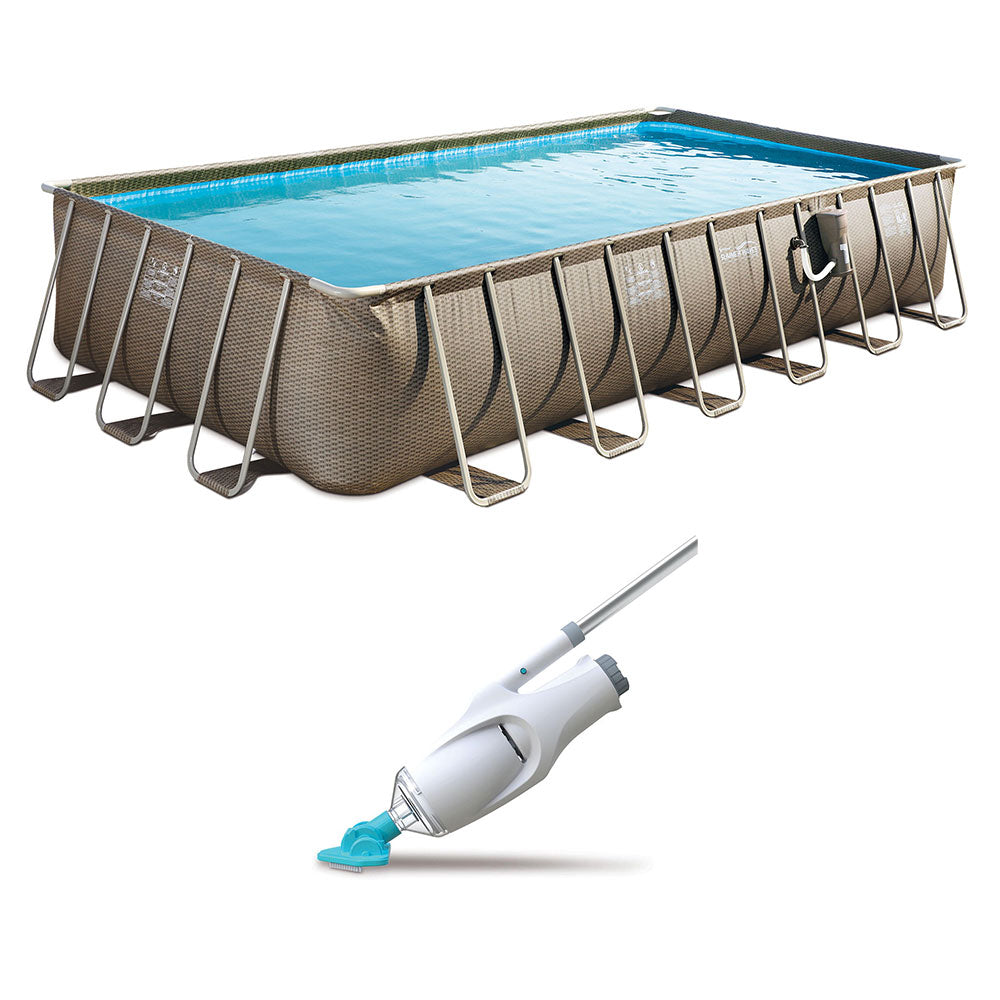 Summer Waves 24ft x 12ft x 52in Above Ground Rectangular Swimming Pool & Vacuum - VMInnovations