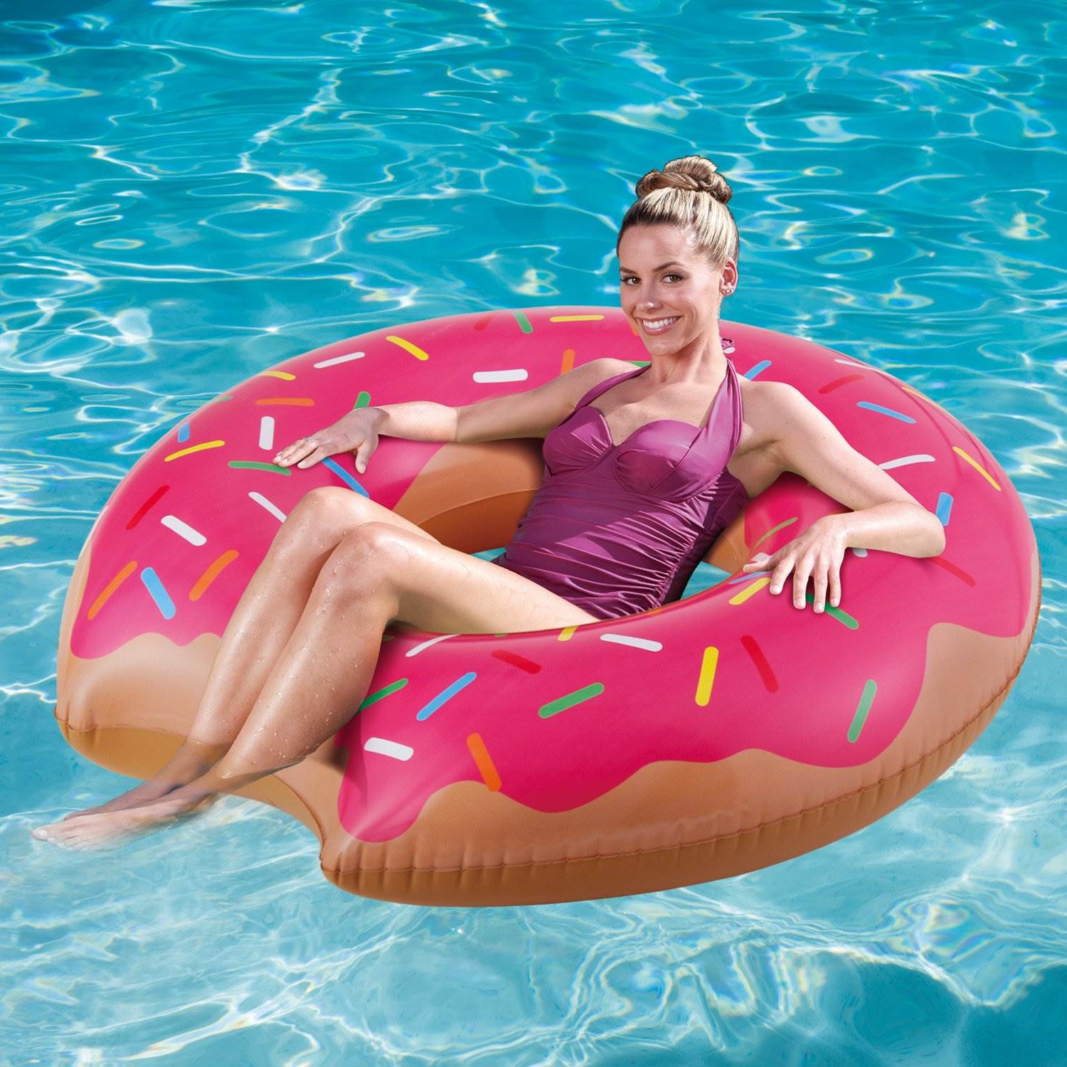 Summer Waves Elite 24' x 52" Frame Pool Set + Giant Frosted Donut Pool Floats - VMInnovations