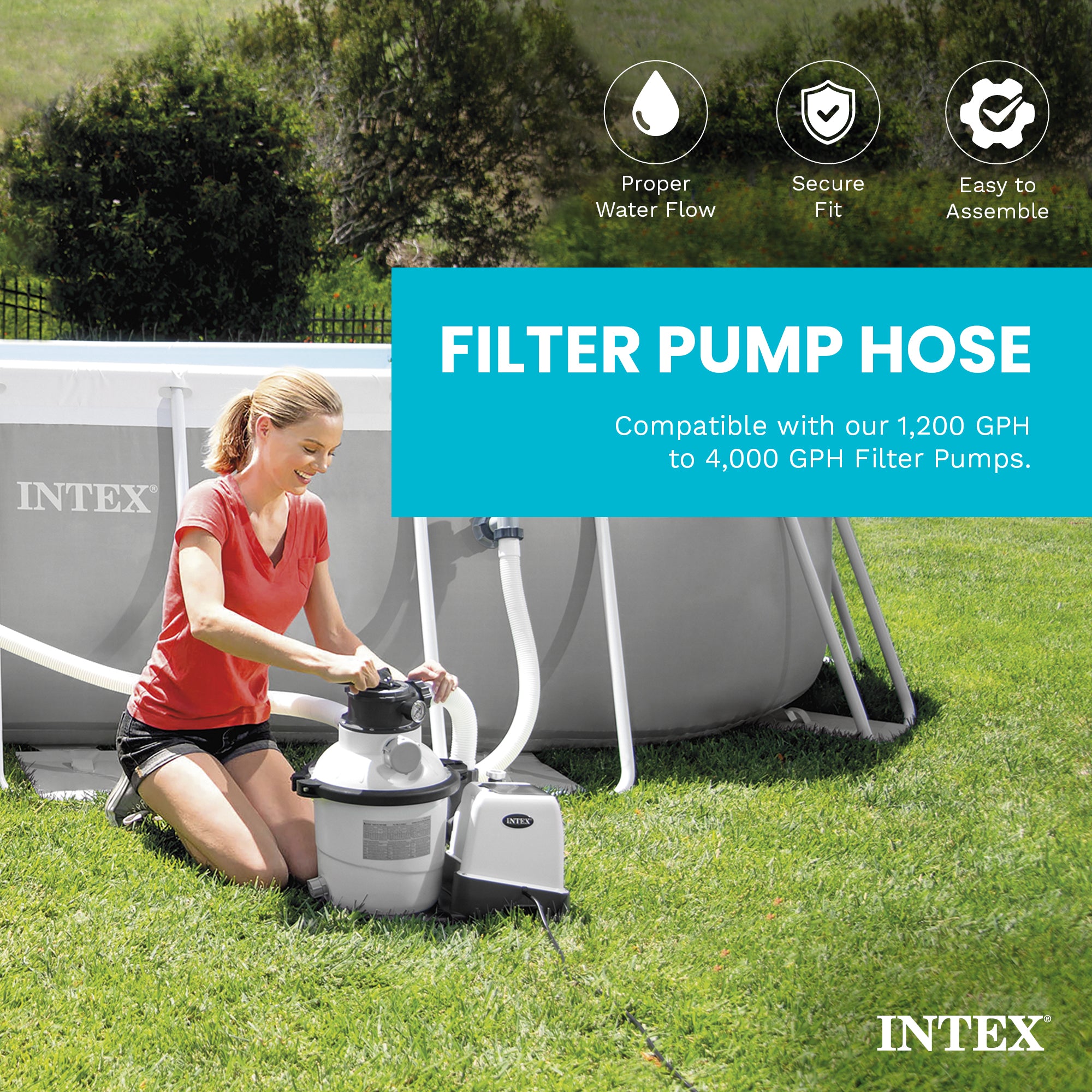 INTEX 3000 GPH Above Ground Pool Sand Filter Pump w/ 1.5 Inch Pump Hose (2 Pack)