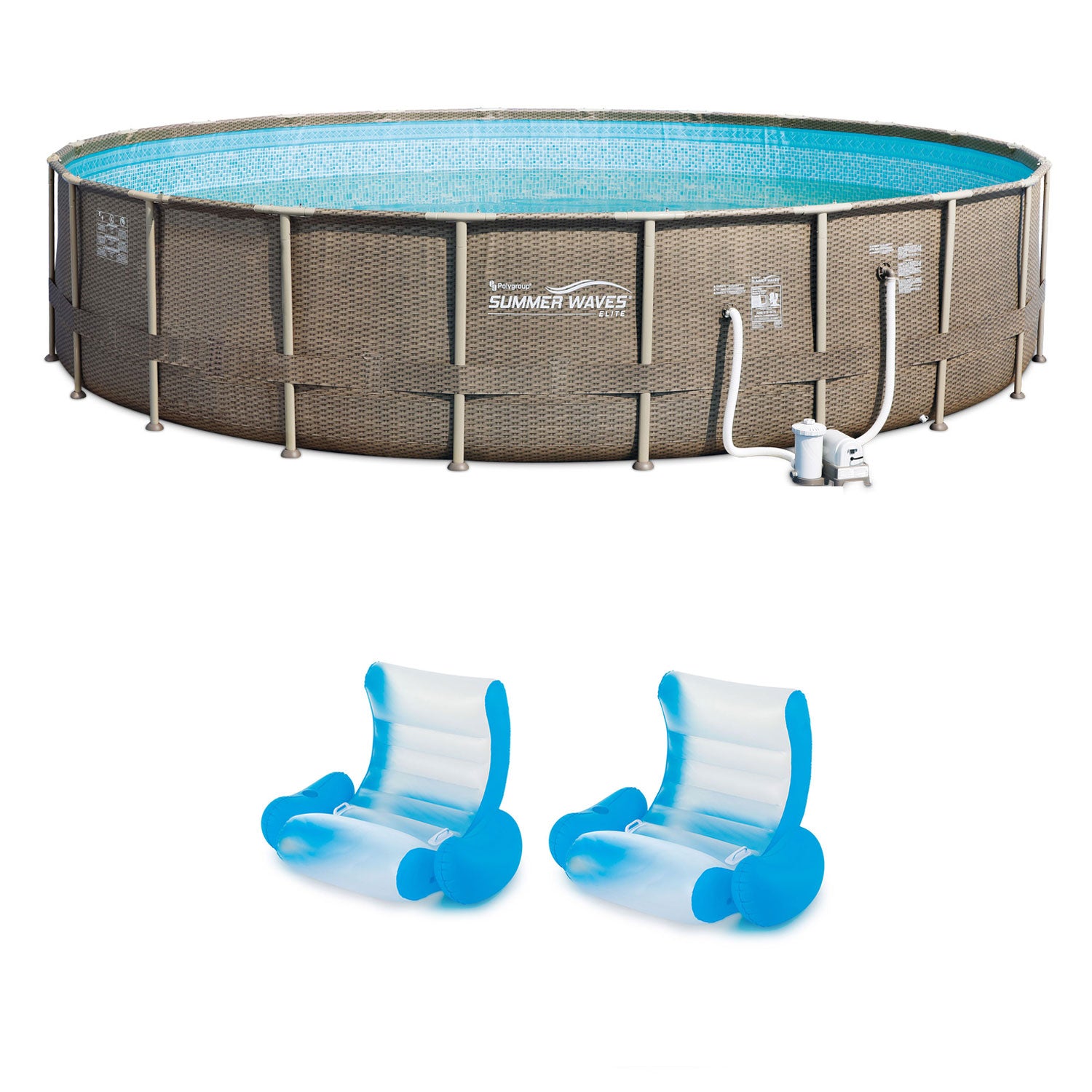 Summer Waves Elite 22ft x 51.6in Pool + 2-Pack Inflatable Rocking Chair Lounges