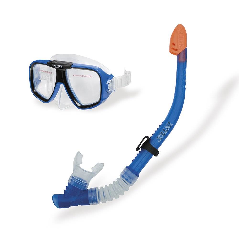 Intex Reef Rider Swimming Diving Mask & Snorkel Set for Ages 14+, Blue (2 Pack) - VMInnovations