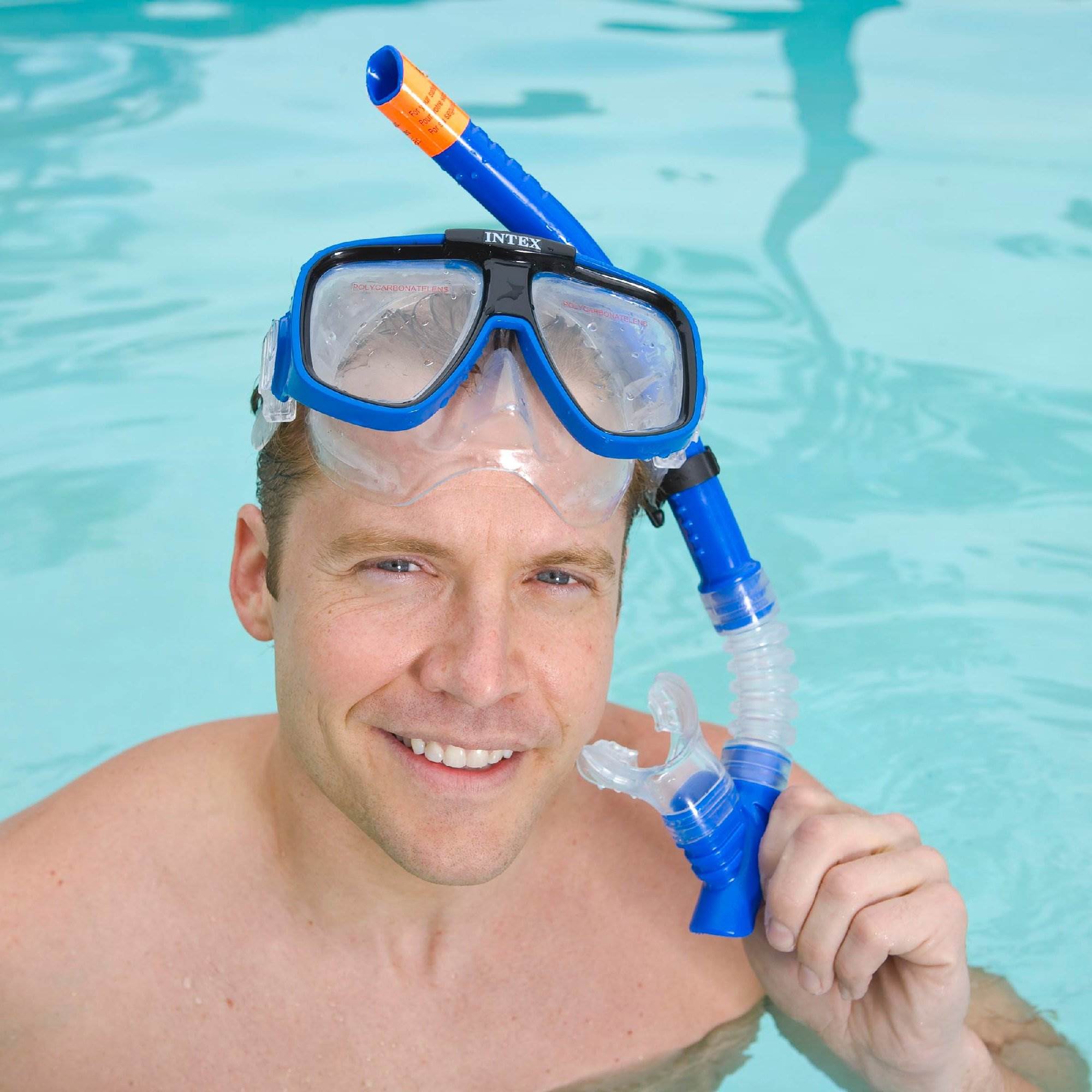 Intex Reef Rider Swimming Diving Mask & Snorkel Set for Ages 14+, Blue (2 Pack) - VMInnovations