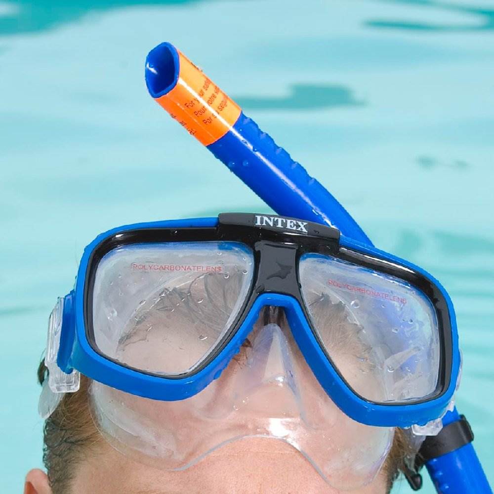 Intex Reef Rider Swimming Diving Mask & Snorkel Set for Ages 14+, Blue (2 Pack) - VMInnovations