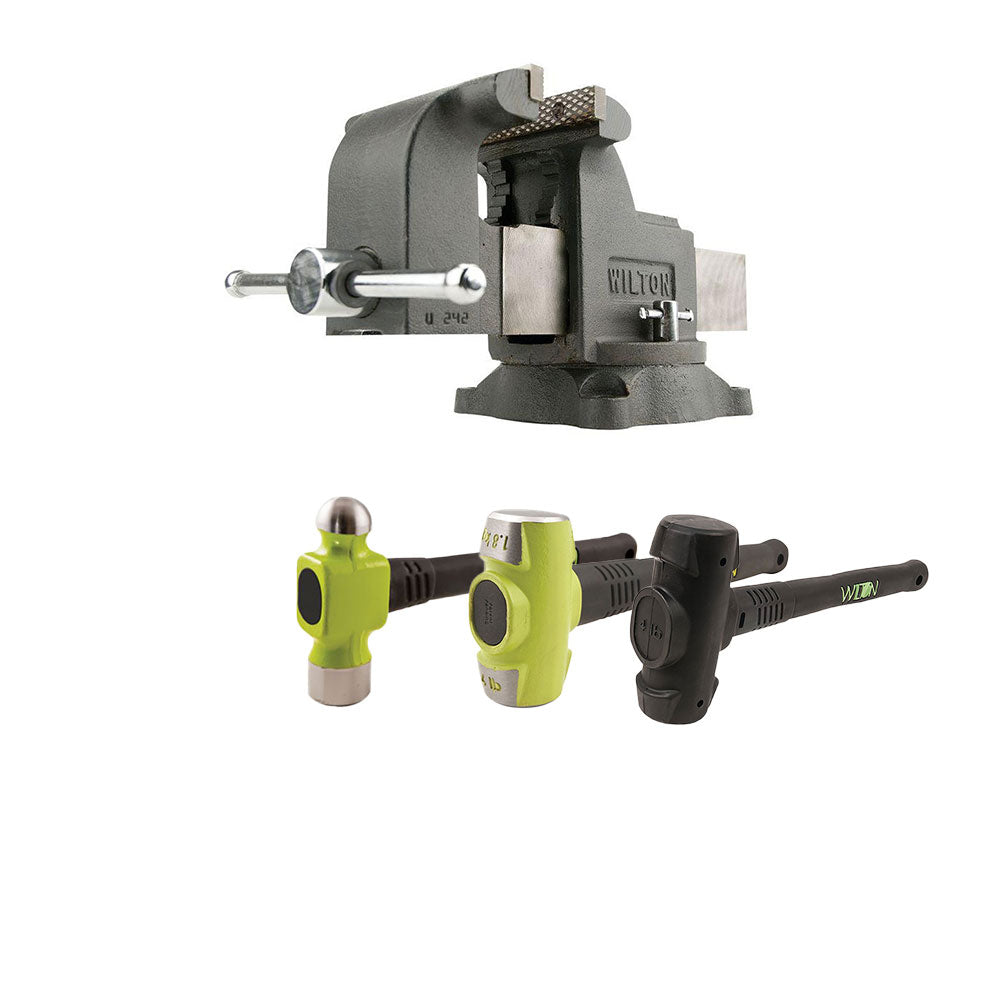 Wilton WS6 6 Inch Steel Swivel Base Bench Vise w/ BASH 3 Piece Hammer Set