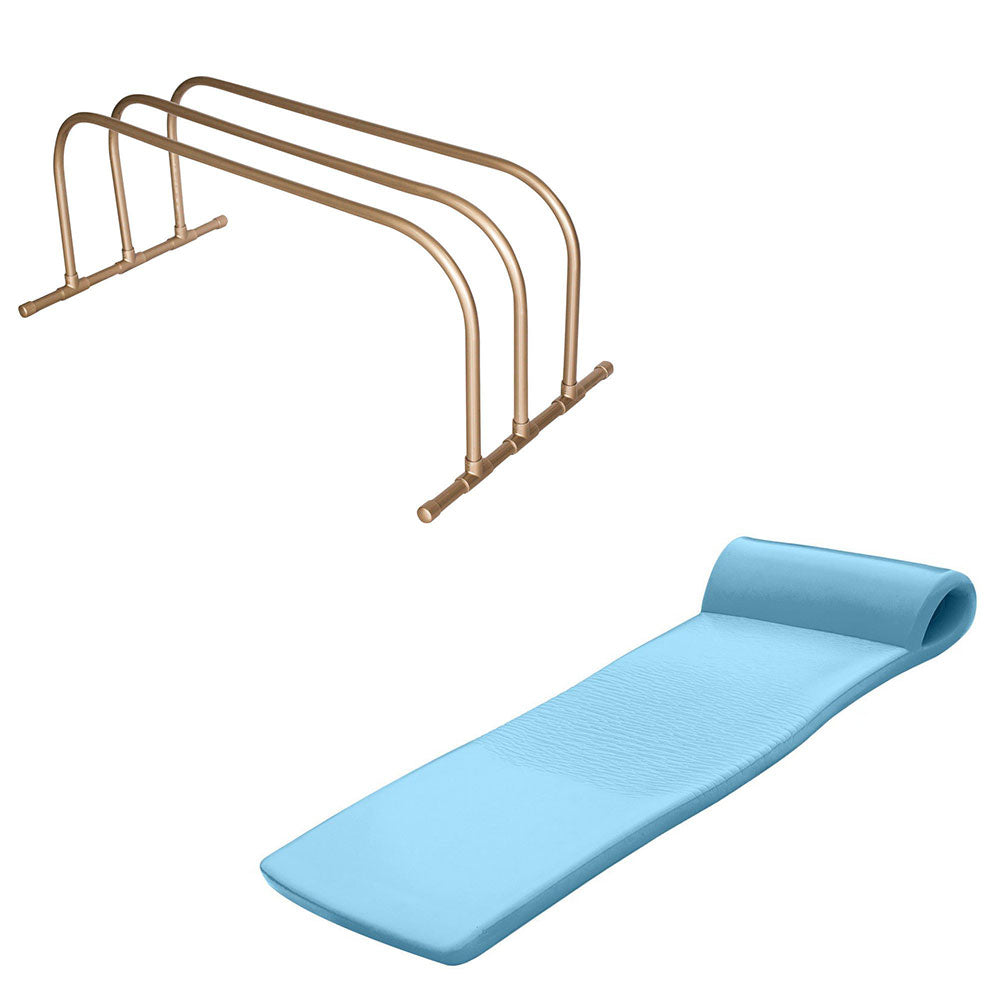 TRC Recreation PVC Pool Float Storage Drying Rack w/ Foam Lounger Metallic Blue