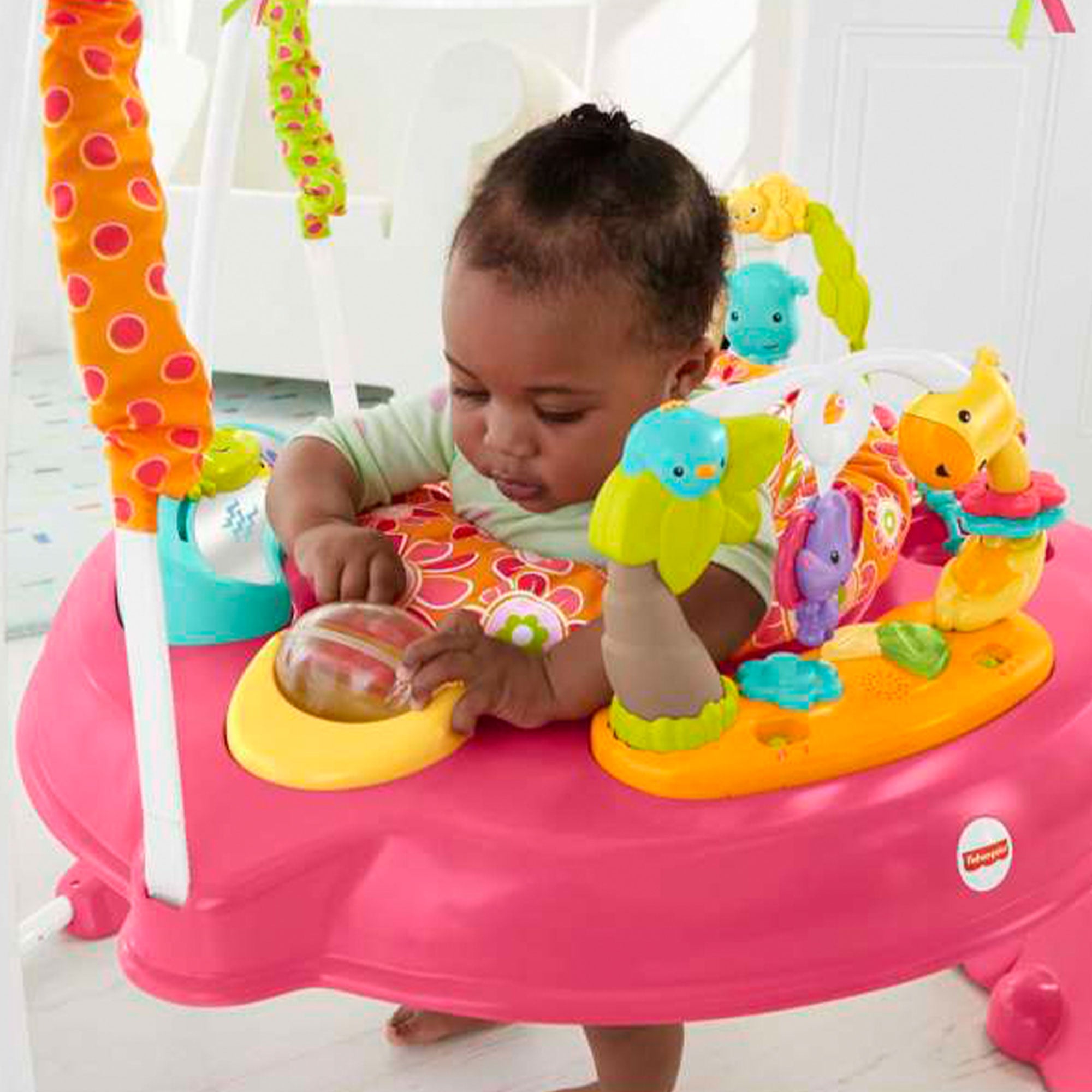 Fisher-Price Pink Petals Jumperoo w/360 Spinning Seat, Lights, and Sounds (Used) - VMInnovations