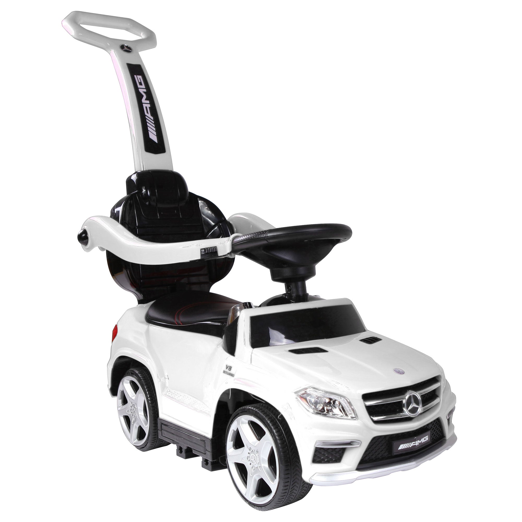 Best Ride On Cars Toddler 4-in-1 Mercedes Push Car Stroller w/ LED Lights, White - VMInnovations
