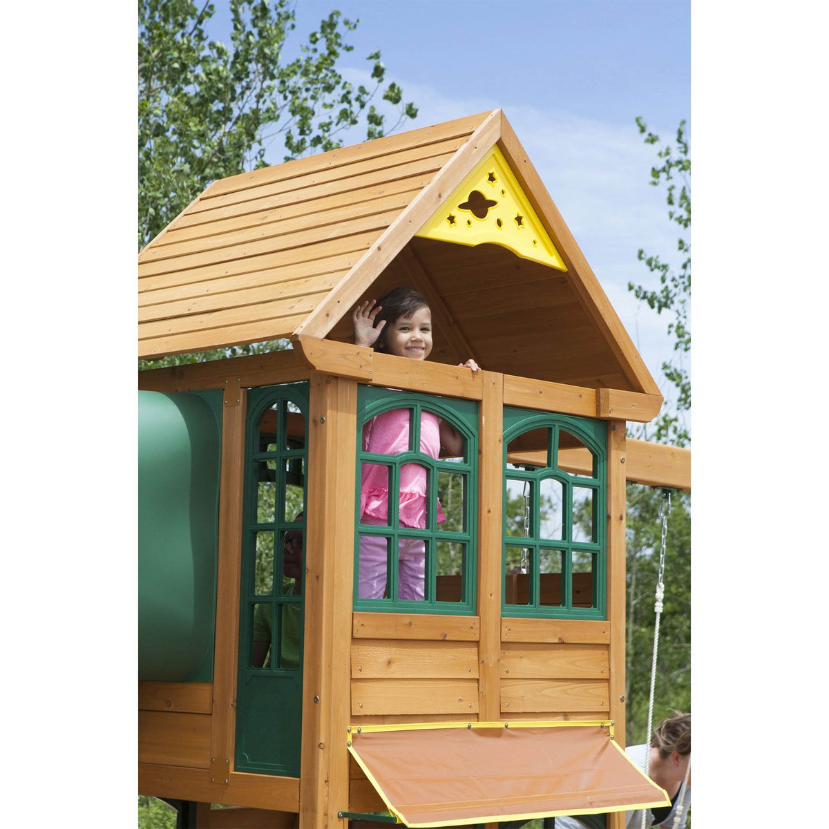 Kidkraft Cloverdale Wooden Backyard Slide and Swing Playset Playground(Open Box)