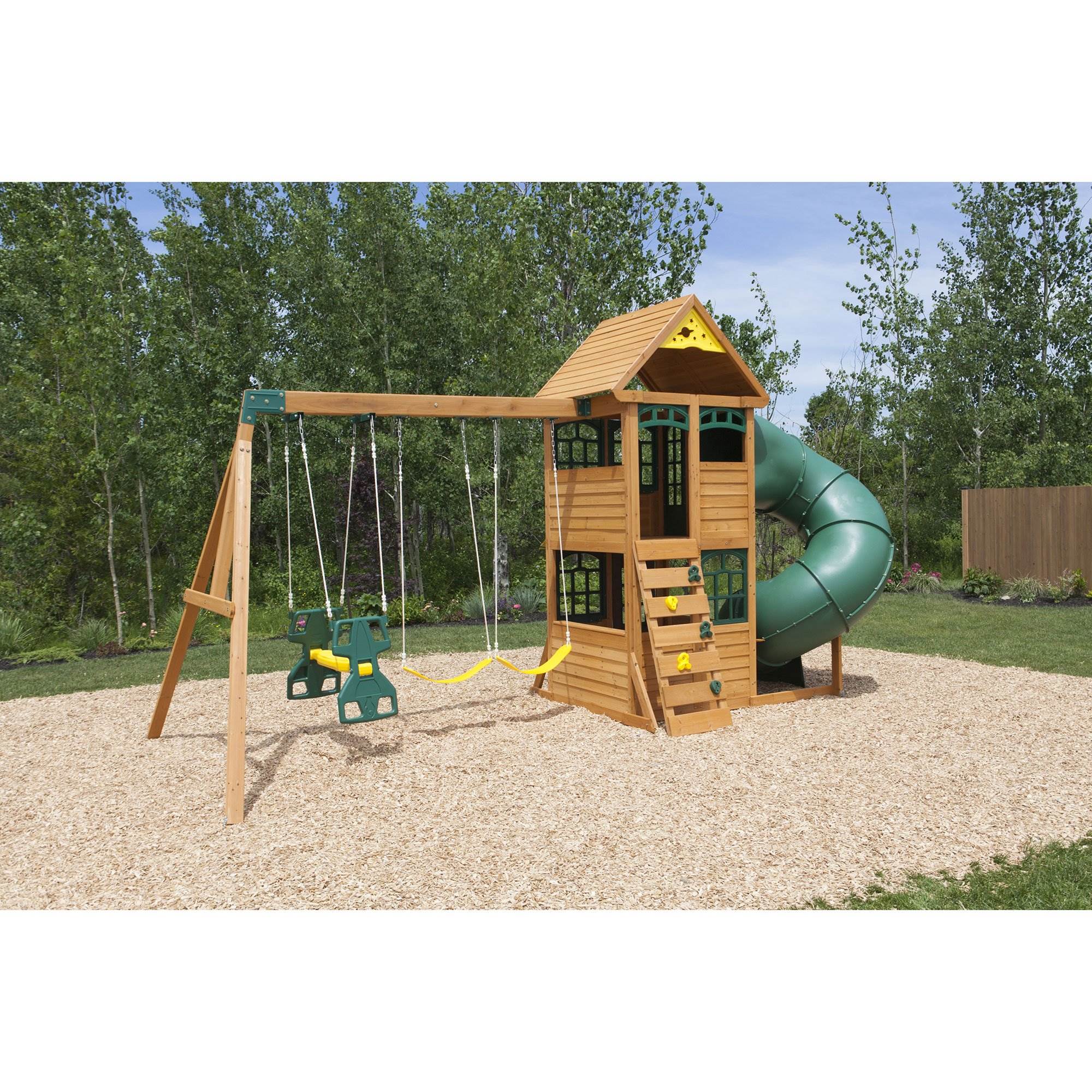 Kidkraft Cloverdale Wooden Backyard Slide and Swing Playset Playground(Open Box)