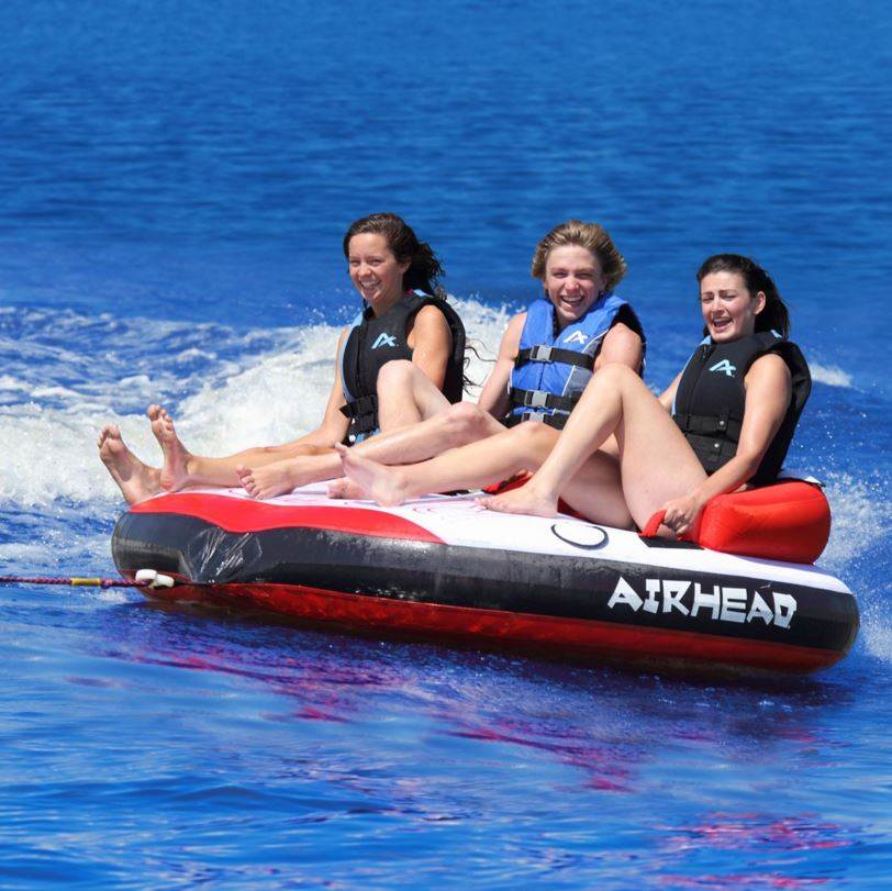 Airhead Triple Rider Inflatable Tube & Tow Rope w/ Inflatable Buoy Booster Ball