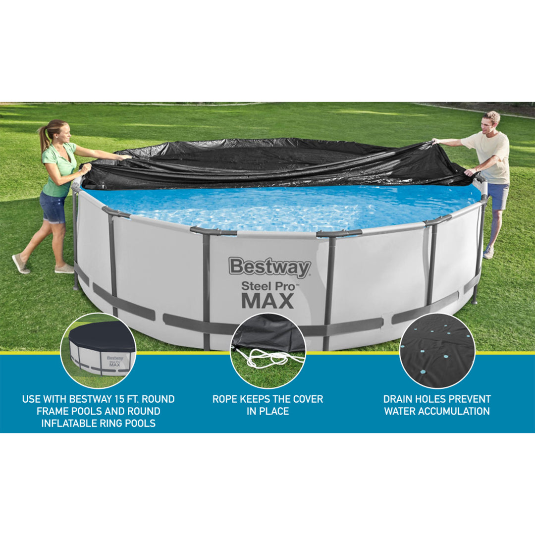 Bestway Flowclear Round 15' Pool Cover for Above Ground Frame Pools (Cover Only) - VMInnovations