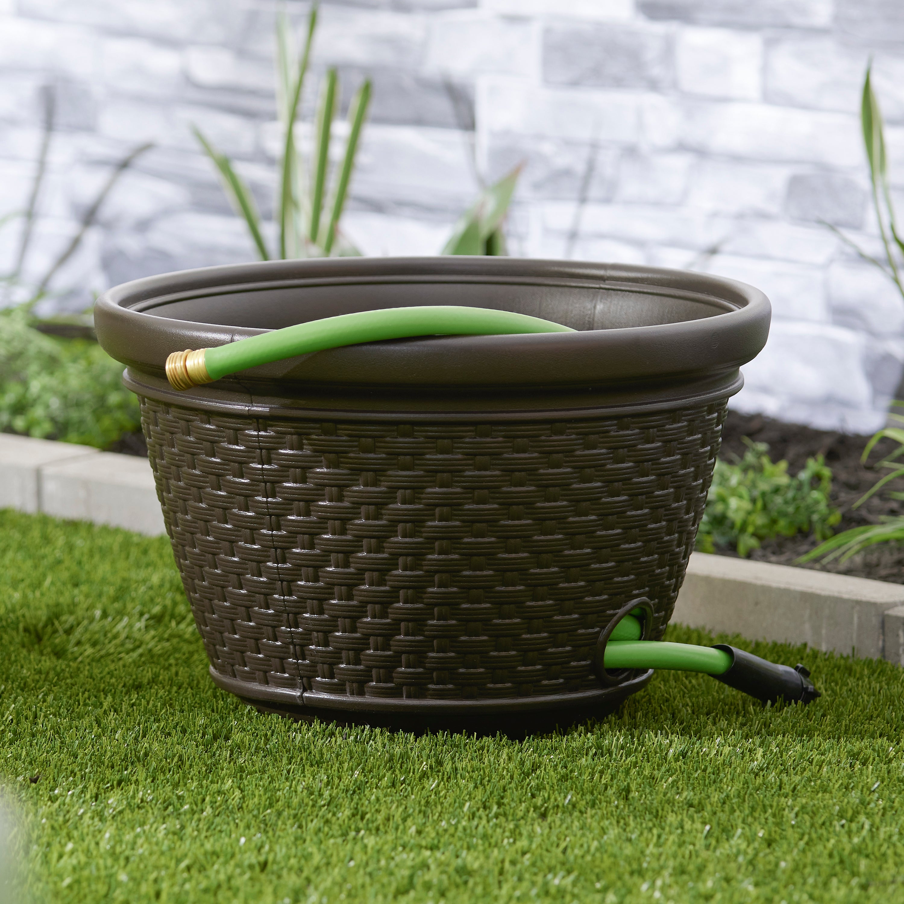 Suncast 100 Foot Resin Wicker Garden Water Hose Storage Holder Pot (4 Pack) - VMInnovations