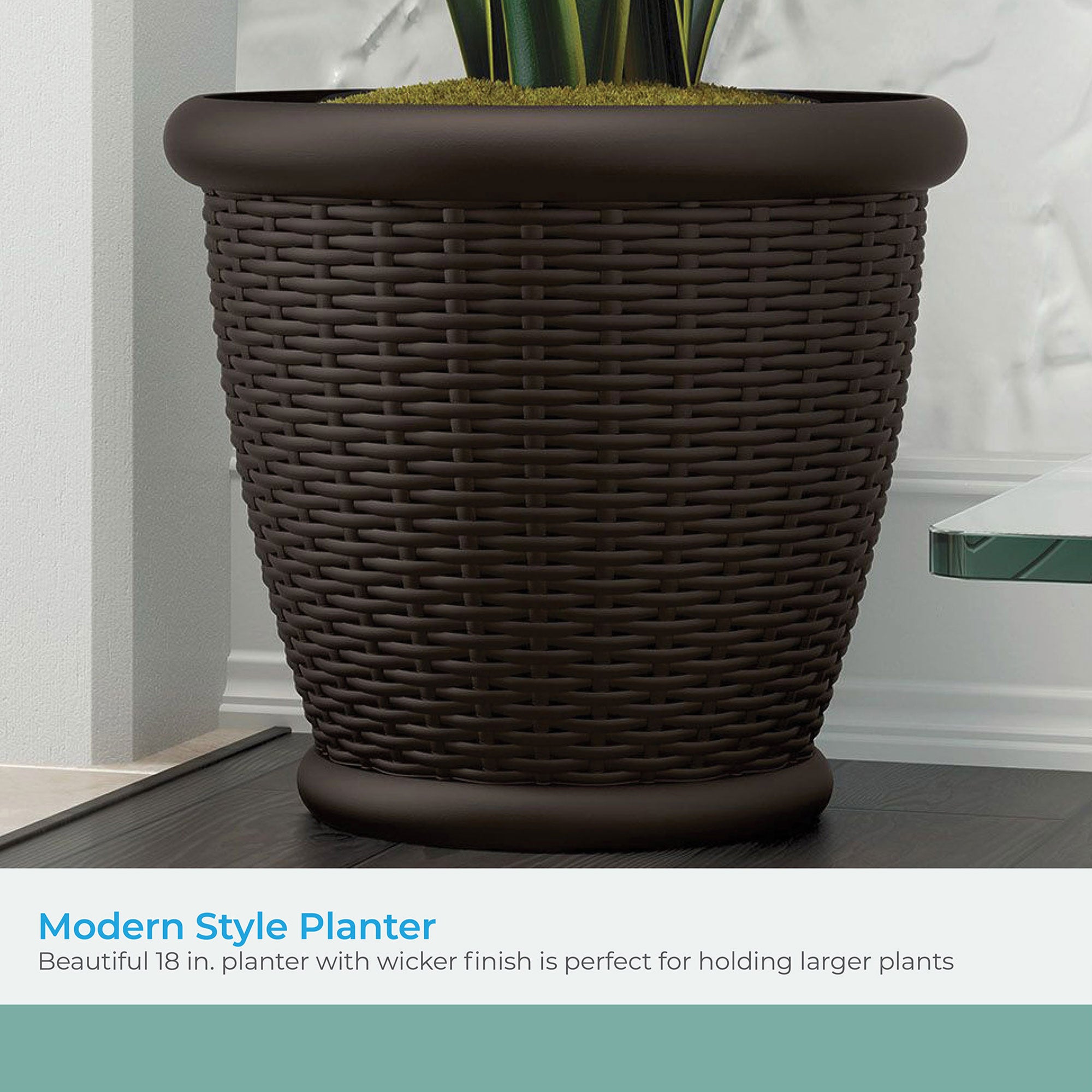 Suncast Willow 18" Plastic Decorative Wicker Patio Planter Pot, Java (3 Pack)