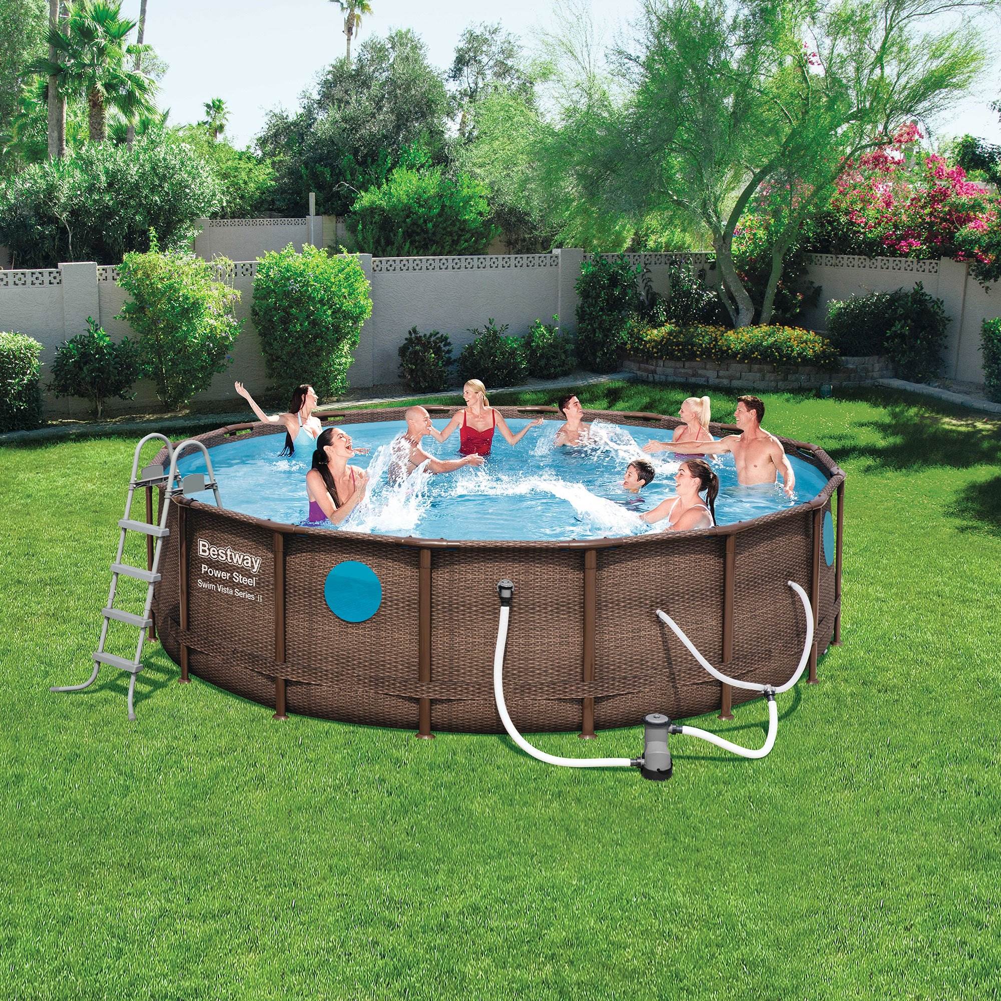 Bestway 16ft x 16ft x 48in Power Steel Swim Vista Pool Set with Cartridge Filter - VMInnovations