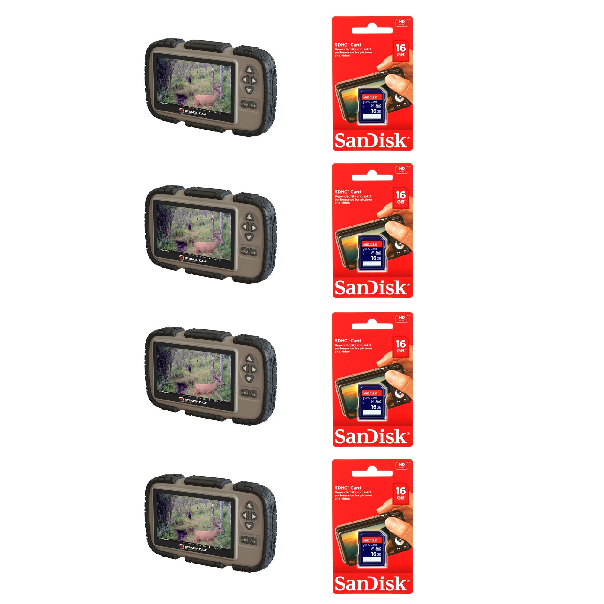 Stealth Cam LCD Game Photo Viewer (4 Pack) & SanDisk 16GB Card (4 Pack)