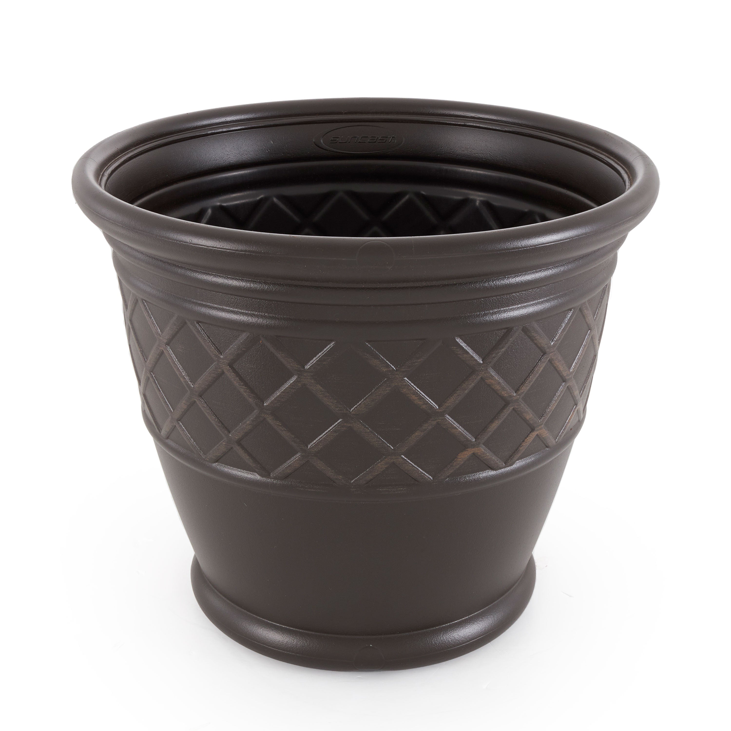 Suncast Atlin 18 Inch Resin Round Flower Pot Vase Box Planter, Java (Open Box) - VMInnovations