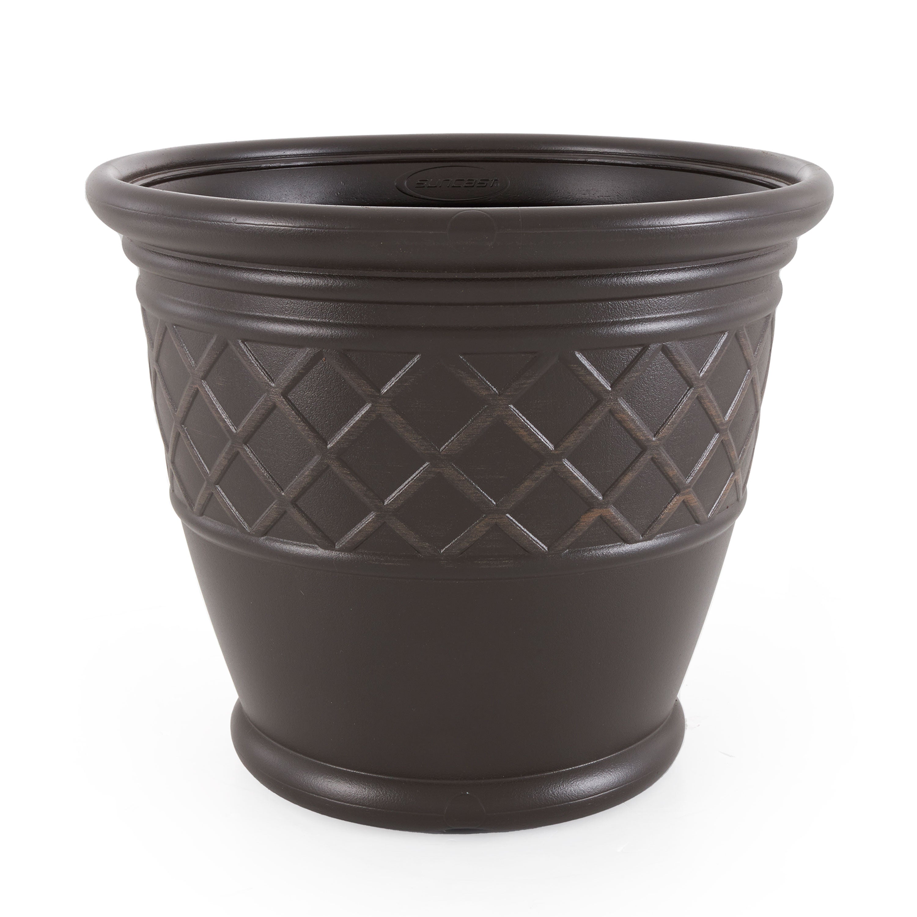Suncast Atlin 18 Inch Resin Round Flower Pot Vase Box Planter, Java (Open Box) - VMInnovations