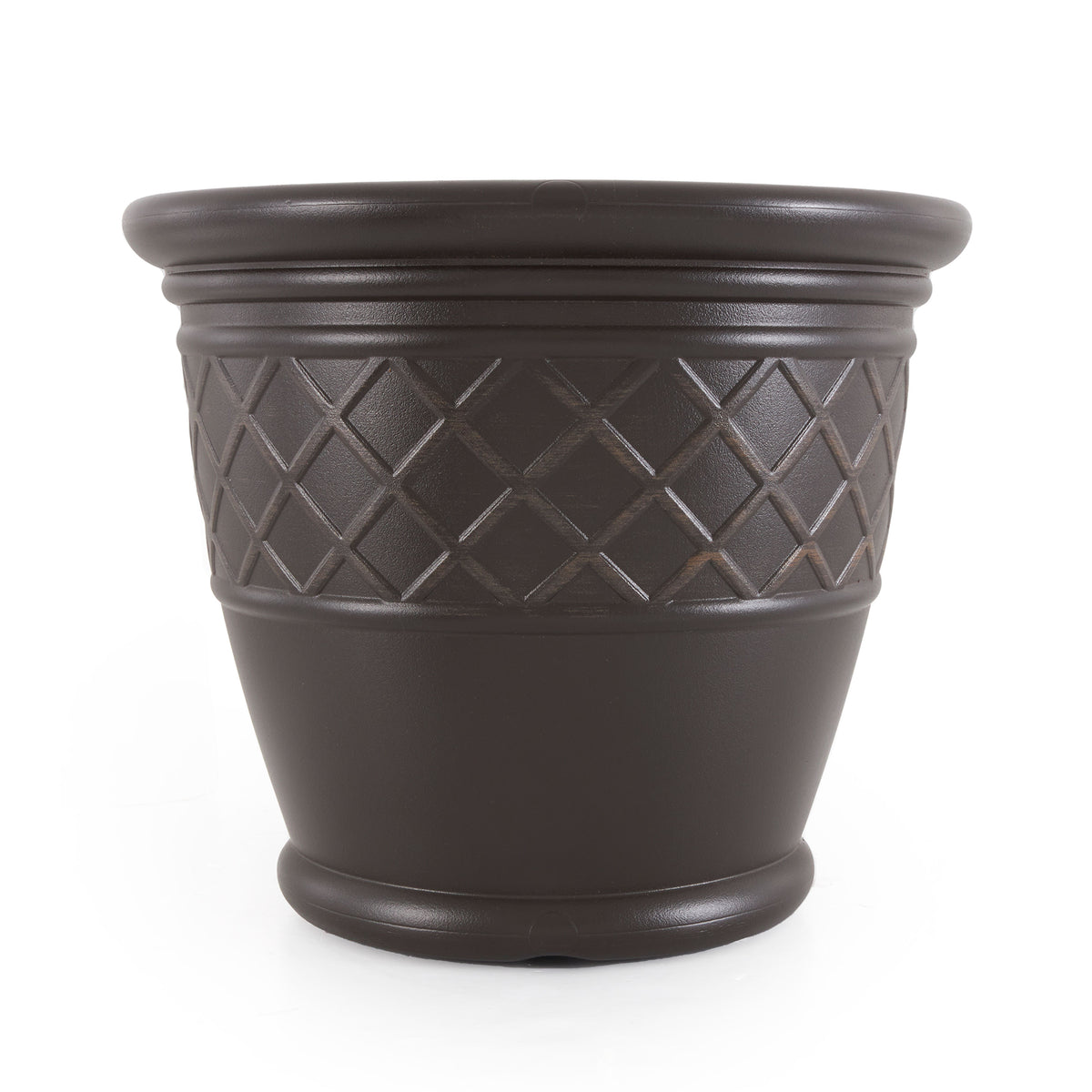 Suncast Atlin 18 Inch Resin Round Flower Pot Vase Box Planter, Java (Open Box)