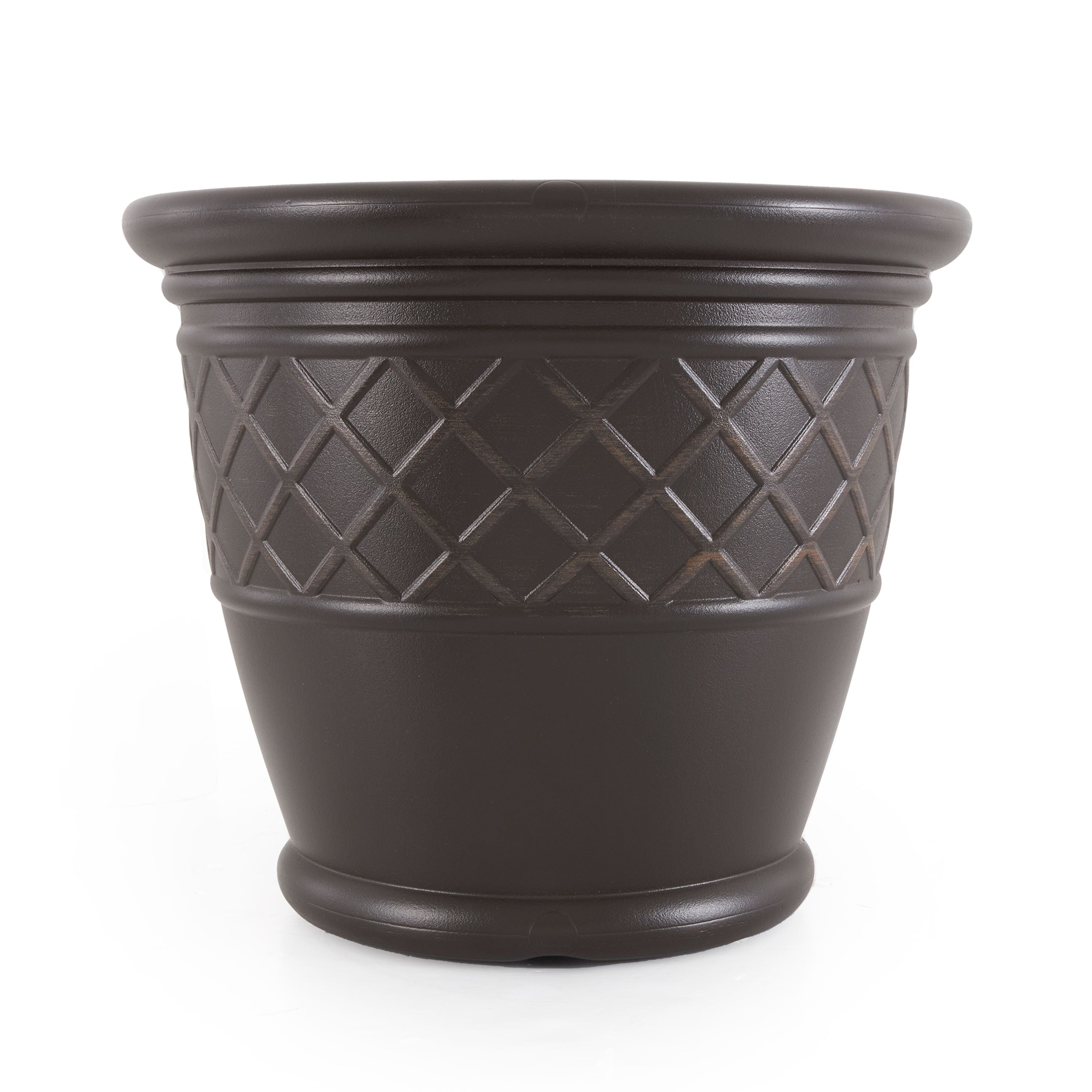 Suncast Atlin 18 Inch Resin Round Flower Pot Vase Box Planter, Java (Open Box) - VMInnovations