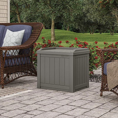 Suncast 22 Gallon Outdoor Patio Small Deck Chest Box with Storage Seat, Stone