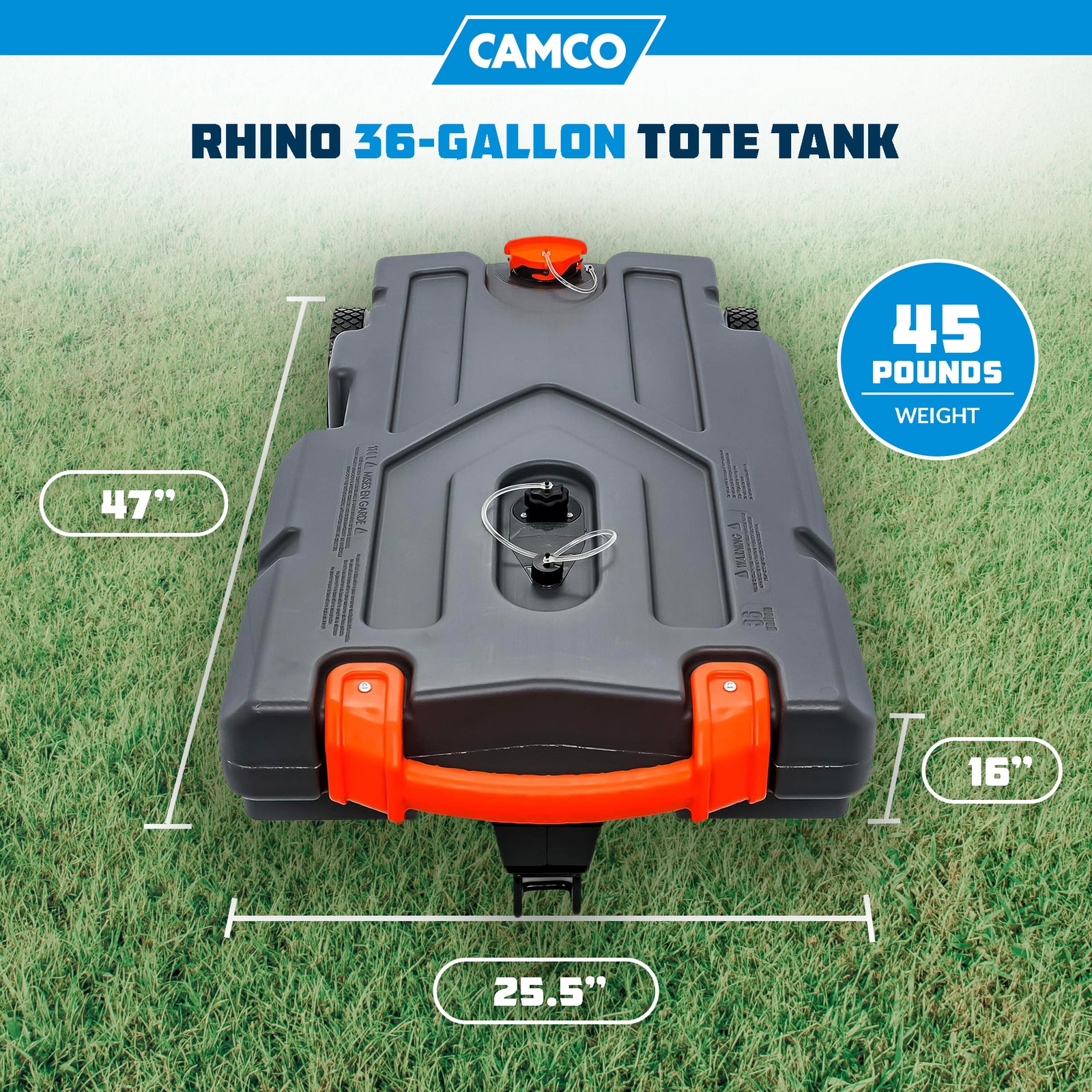 Camco 39006 Rhino Portable 36 Gallon RV Waste Tank Holding Hose and Accessories - VMInnovations