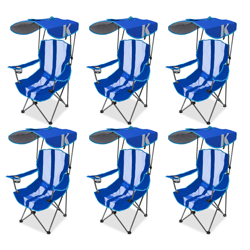 Kelsyus Premium Portable Camping Folding Lawn Chair with Canopy, Navy (6 Pack)