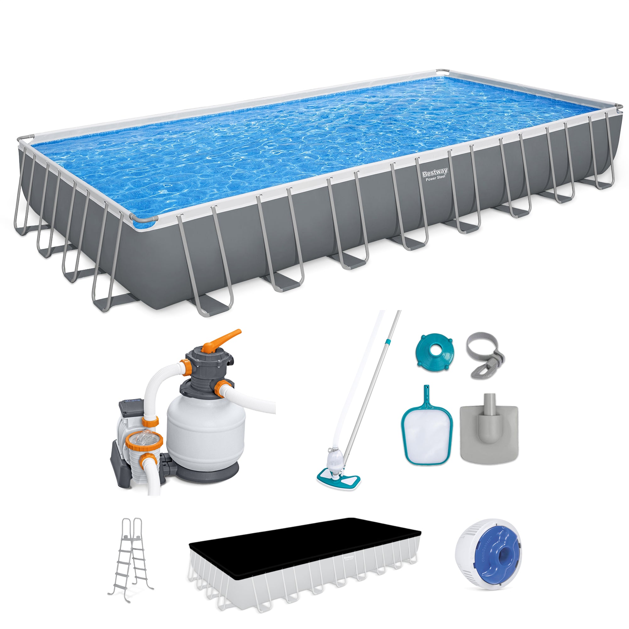 Bestway Power Frame 31.3' x 16' x 52" Above Ground Pool with Pump & Cleaning Kit