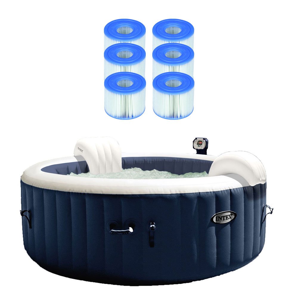 Intex PureSpa Inflatable 4 Person Hot Tub w Bubble Jets & 6 S1 Filter Cartridges